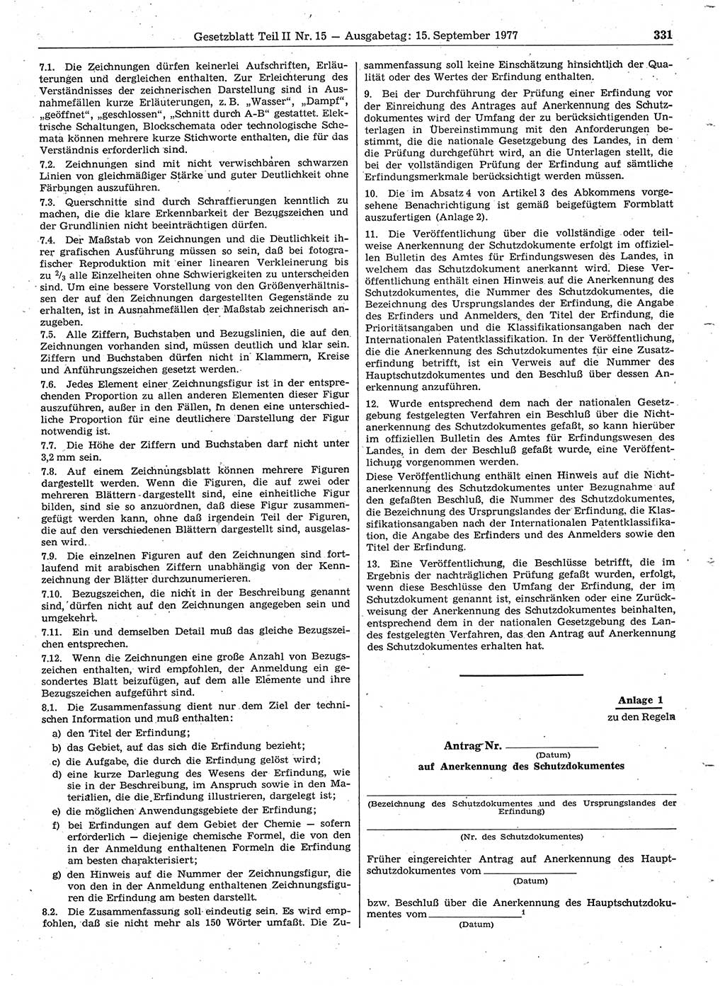 Gesetzblatt (GBl.) der Deutschen Demokratischen Republik (DDR) Teil ⅠⅠ 1977, Seite 331 (GBl. DDR ⅠⅠ 1977, S. 331)