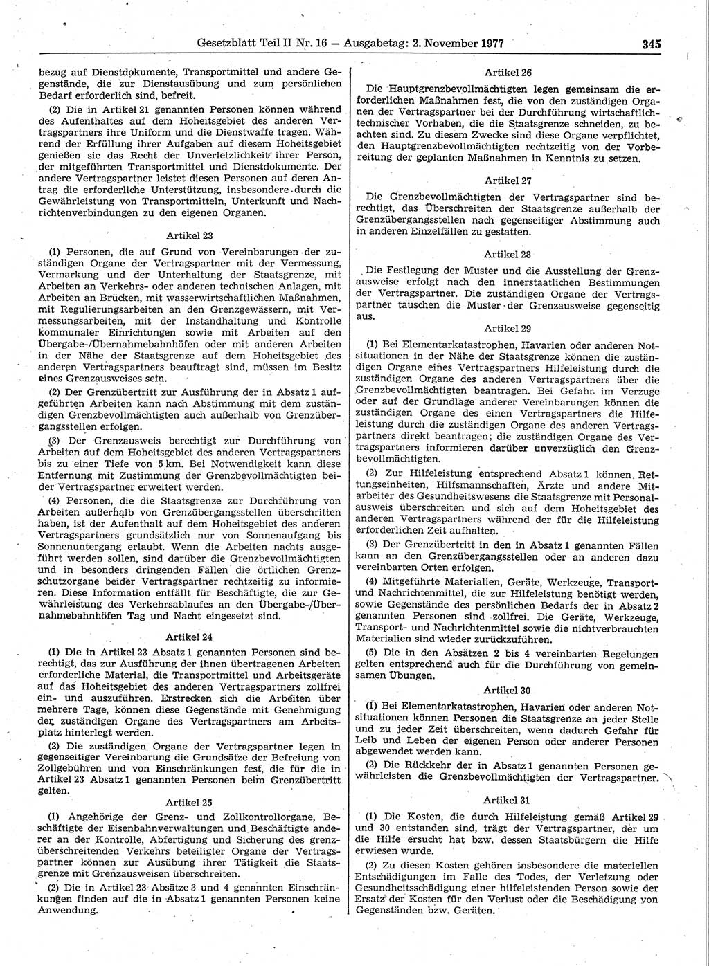 Gesetzblatt (GBl.) der Deutschen Demokratischen Republik (DDR) Teil ⅠⅠ 1977, Seite 345 (GBl. DDR ⅠⅠ 1977, S. 345)