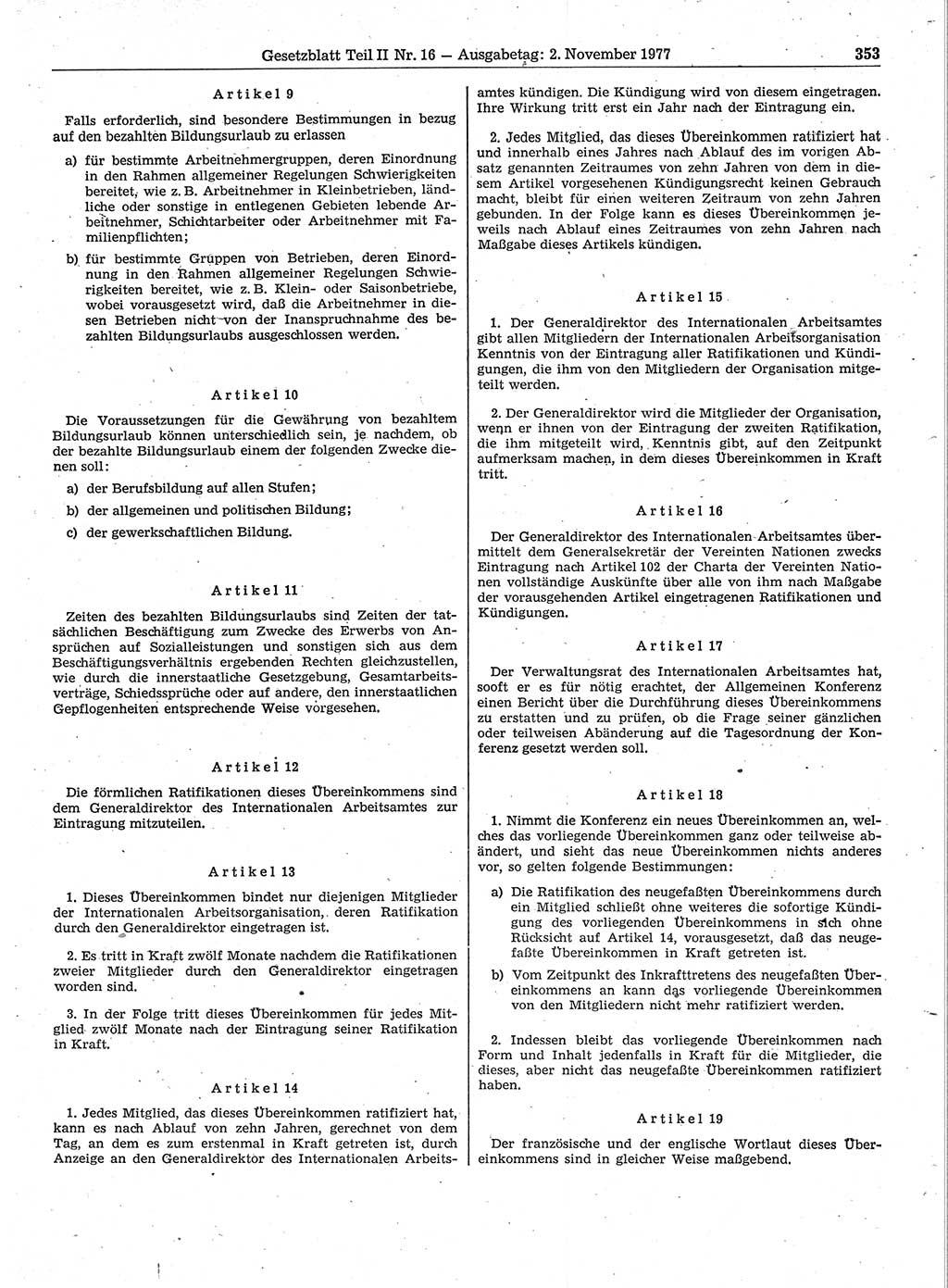 Gesetzblatt (GBl.) der Deutschen Demokratischen Republik (DDR) Teil ⅠⅠ 1977, Seite 353 (GBl. DDR ⅠⅠ 1977, S. 353)