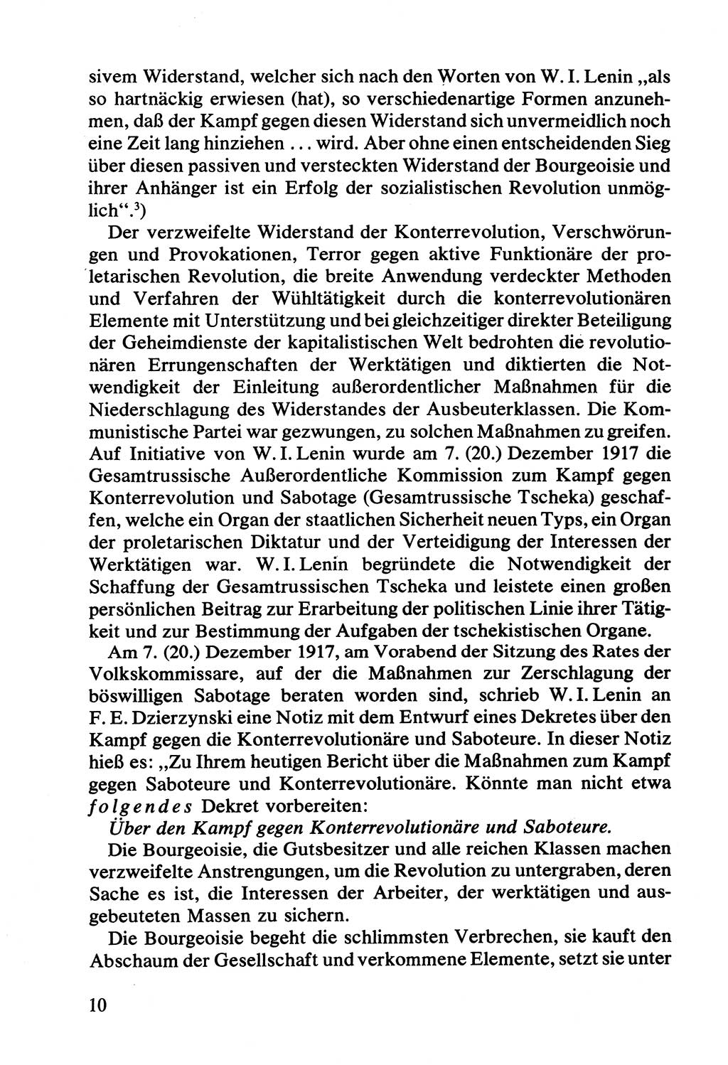 Lenin und die Gesamtrussische Tscheka, Dokumentensammlung, Ministerium für Staatssicherheit (MfS) [Deutsche Demokratische Republik (DDR)], Juristische Hochschule (JHS) Potsdam 1977, Seite 10 (Tscheka Dok. MfS DDR 1977, S. 10)