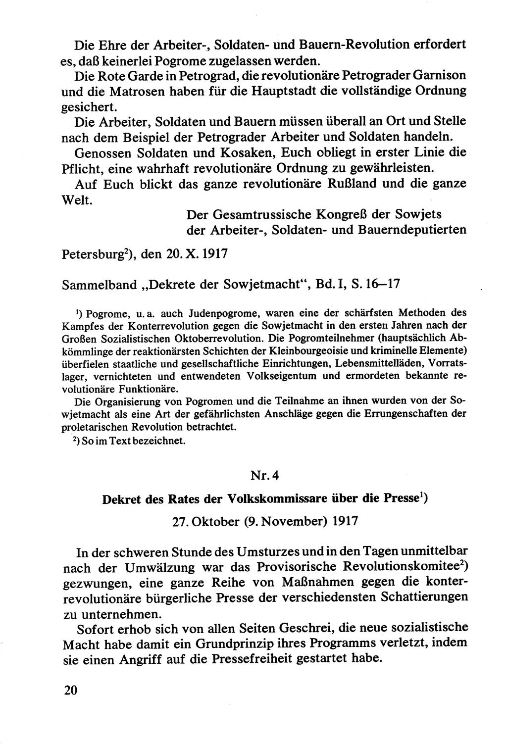 Lenin und die Gesamtrussische Tscheka, Dokumentensammlung, Ministerium für Staatssicherheit (MfS) [Deutsche Demokratische Republik (DDR)], Juristische Hochschule (JHS) Potsdam 1977, Seite 20 (Tscheka Dok. MfS DDR 1977, S. 20)