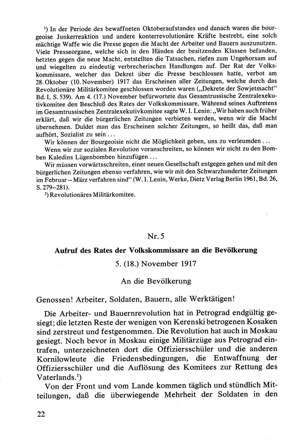 Lenin und die Gesamtrussische Tscheka, Dokumentensammlung, Ministerium für Staatssicherheit (MfS) [Deutsche Demokratische Republik (DDR)], Juristische Hochschule (JHS) Potsdam 1977, Seite 22 (Tscheka Dok. MfS DDR 1977, S. 22)