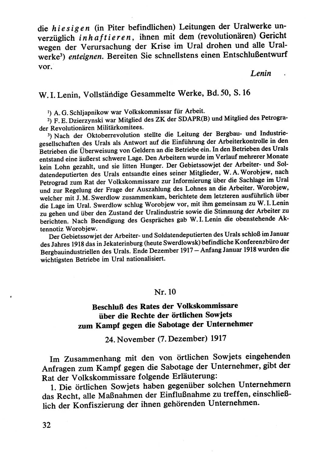 Lenin und die Gesamtrussische Tscheka, Dokumentensammlung, Ministerium für Staatssicherheit (MfS) [Deutsche Demokratische Republik (DDR)], Juristische Hochschule (JHS) Potsdam 1977, Seite 32 (Tscheka Dok. MfS DDR 1977, S. 32)