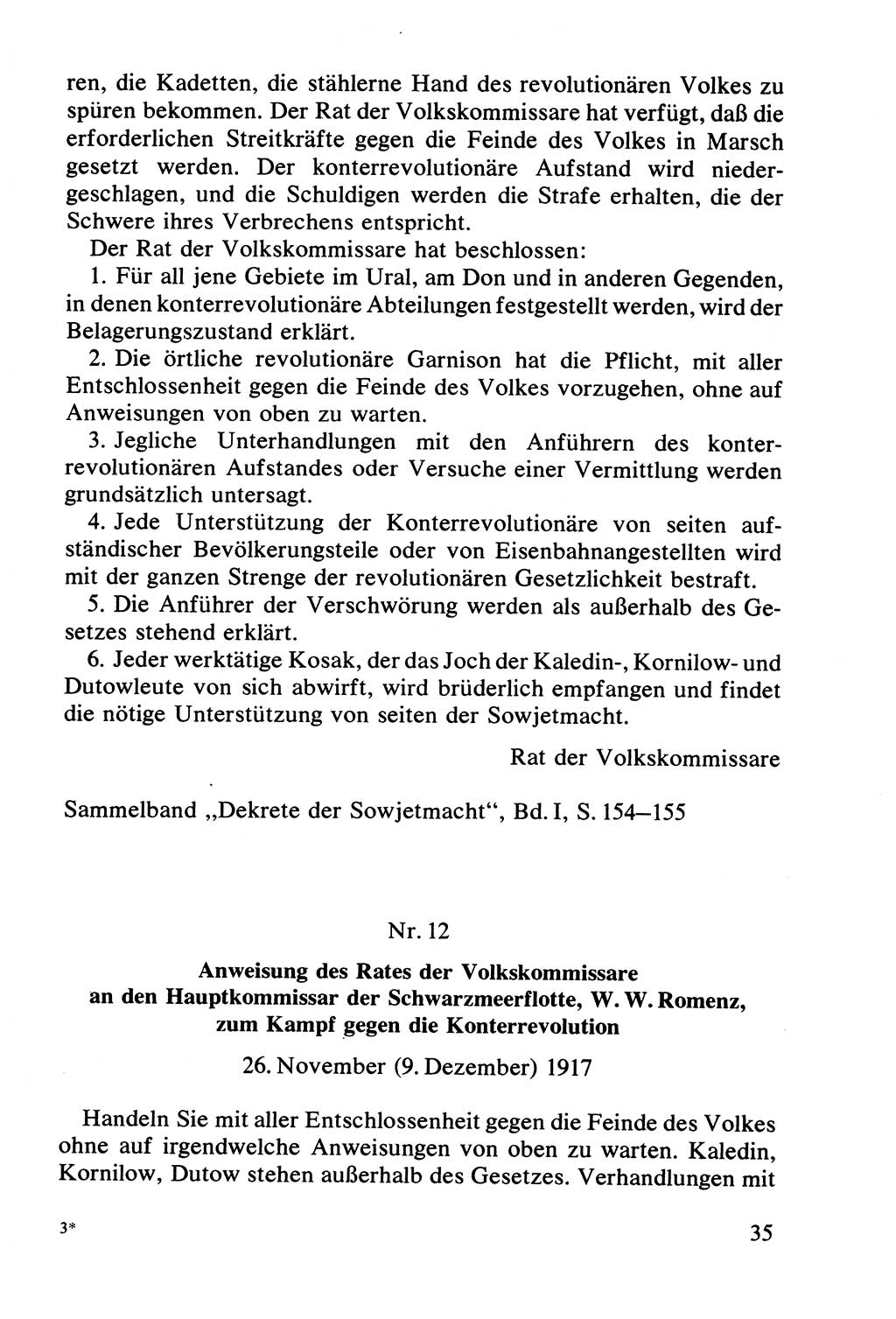 Lenin und die Gesamtrussische Tscheka, Dokumentensammlung, Ministerium für Staatssicherheit (MfS) [Deutsche Demokratische Republik (DDR)], Juristische Hochschule (JHS) Potsdam 1977, Seite 35 (Tscheka Dok. MfS DDR 1977, S. 35)