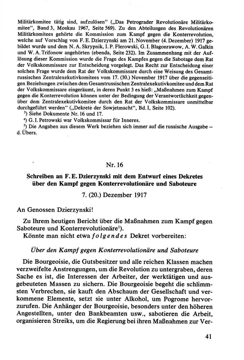 Lenin und die Gesamtrussische Tscheka, Dokumentensammlung, Ministerium für Staatssicherheit (MfS) [Deutsche Demokratische Republik (DDR)], Juristische Hochschule (JHS) Potsdam 1977, Seite 41 (Tscheka Dok. MfS DDR 1977, S. 41)