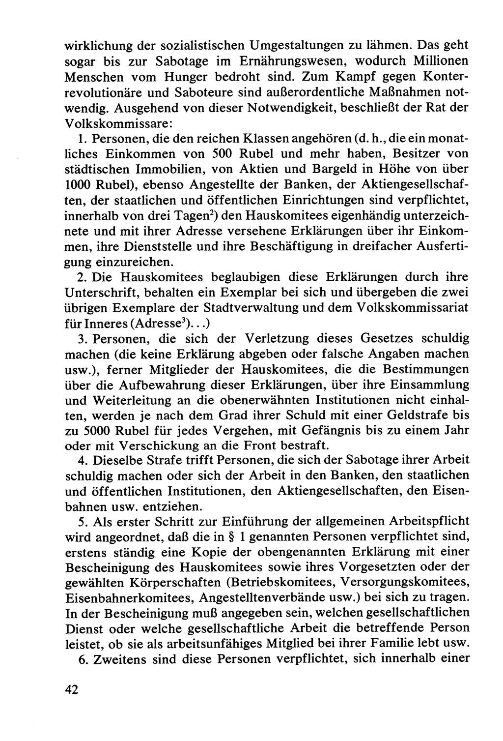 Lenin und die Gesamtrussische Tscheka, Dokumentensammlung, Ministerium für Staatssicherheit (MfS) [Deutsche Demokratische Republik (DDR)], Juristische Hochschule (JHS) Potsdam 1977, Seite 42 (Tscheka Dok. MfS DDR 1977, S. 42)