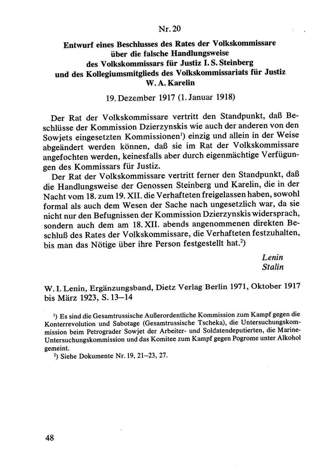 Lenin und die Gesamtrussische Tscheka, Dokumentensammlung, Ministerium für Staatssicherheit (MfS) [Deutsche Demokratische Republik (DDR)], Juristische Hochschule (JHS) Potsdam 1977, Seite 48 (Tscheka Dok. MfS DDR 1977, S. 48)