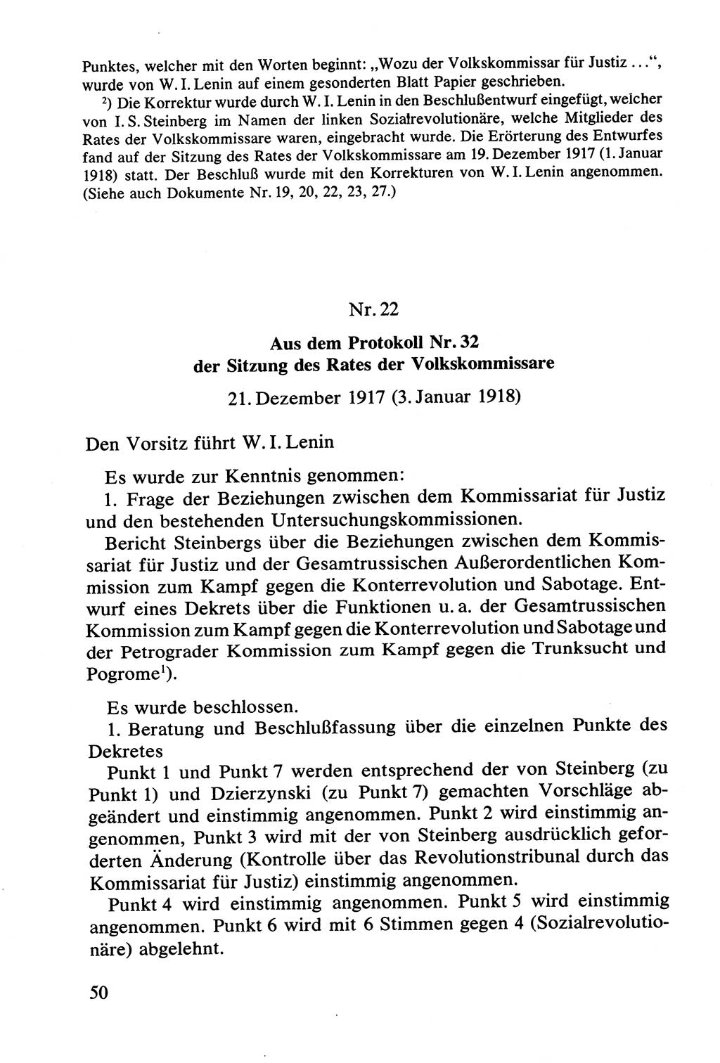 Lenin und die Gesamtrussische Tscheka, Dokumentensammlung, Ministerium für Staatssicherheit (MfS) [Deutsche Demokratische Republik (DDR)], Juristische Hochschule (JHS) Potsdam 1977, Seite 50 (Tscheka Dok. MfS DDR 1977, S. 50)