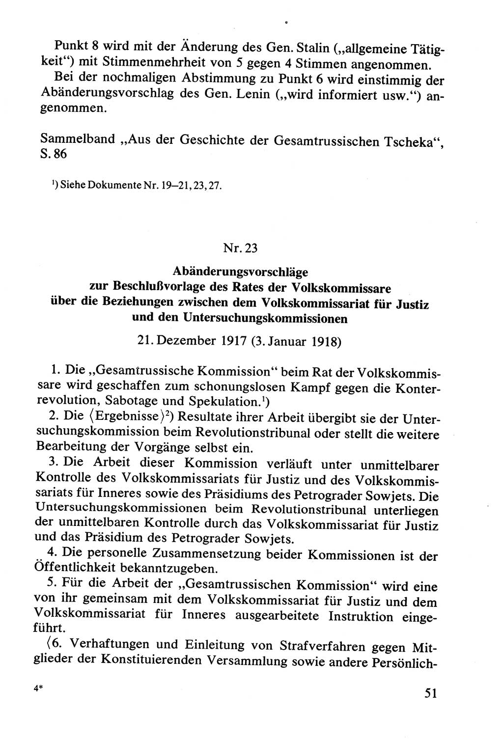 Lenin und die Gesamtrussische Tscheka, Dokumentensammlung, Ministerium für Staatssicherheit (MfS) [Deutsche Demokratische Republik (DDR)], Juristische Hochschule (JHS) Potsdam 1977, Seite 51 (Tscheka Dok. MfS DDR 1977, S. 51)