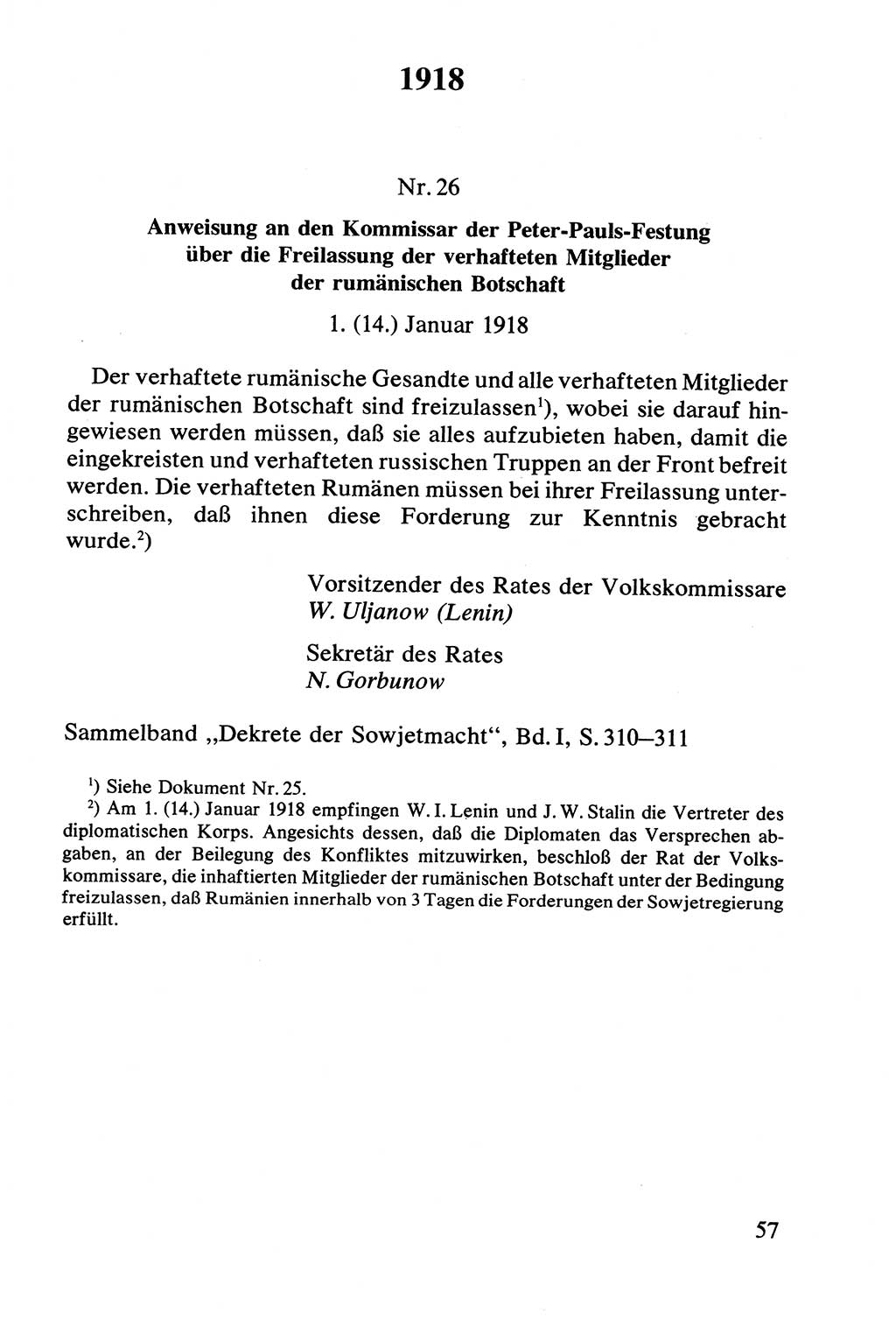 Lenin und die Gesamtrussische Tscheka, Dokumentensammlung, Ministerium für Staatssicherheit (MfS) [Deutsche Demokratische Republik (DDR)], Juristische Hochschule (JHS) Potsdam 1977, Seite 57 (Tscheka Dok. MfS DDR 1977, S. 57)