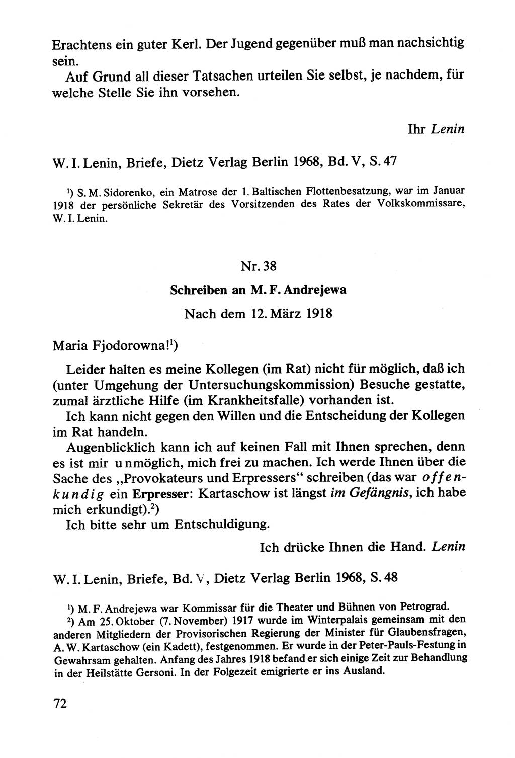 Lenin und die Gesamtrussische Tscheka, Dokumentensammlung, Ministerium für Staatssicherheit (MfS) [Deutsche Demokratische Republik (DDR)], Juristische Hochschule (JHS) Potsdam 1977, Seite 72 (Tscheka Dok. MfS DDR 1977, S. 72)