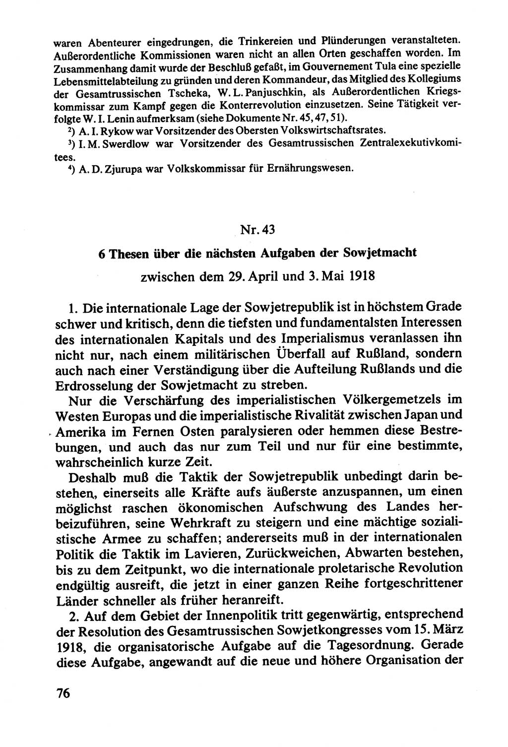 Lenin und die Gesamtrussische Tscheka, Dokumentensammlung, Ministerium für Staatssicherheit (MfS) [Deutsche Demokratische Republik (DDR)], Juristische Hochschule (JHS) Potsdam 1977, Seite 76 (Tscheka Dok. MfS DDR 1977, S. 76)