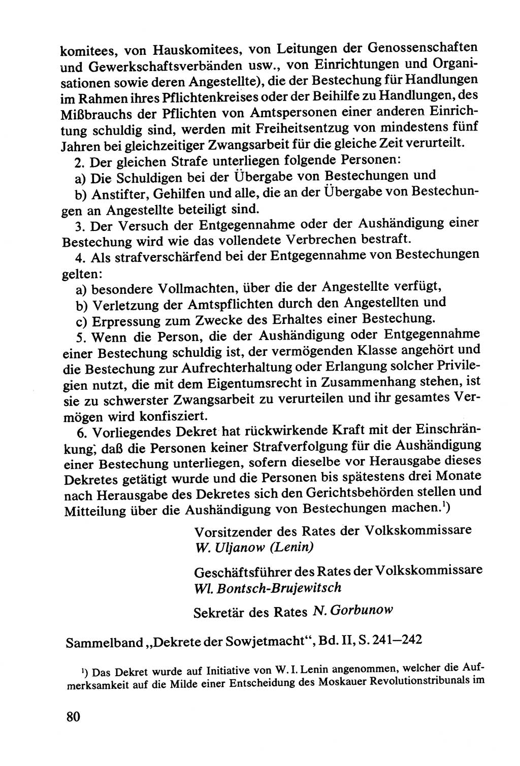 Lenin und die Gesamtrussische Tscheka, Dokumentensammlung, Ministerium für Staatssicherheit (MfS) [Deutsche Demokratische Republik (DDR)], Juristische Hochschule (JHS) Potsdam 1977, Seite 80 (Tscheka Dok. MfS DDR 1977, S. 80)