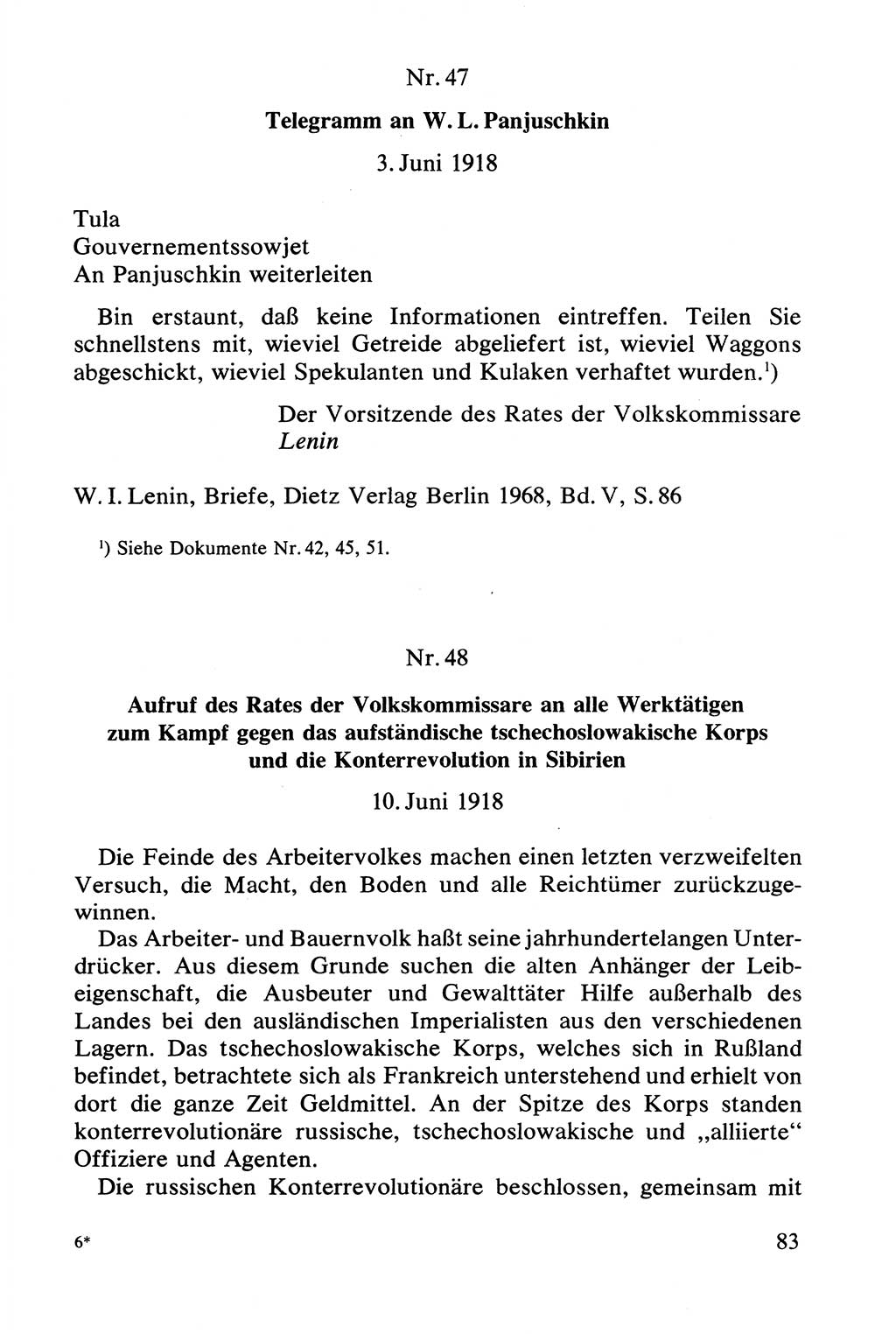 Lenin und die Gesamtrussische Tscheka, Dokumentensammlung, Ministerium für Staatssicherheit (MfS) [Deutsche Demokratische Republik (DDR)], Juristische Hochschule (JHS) Potsdam 1977, Seite 83 (Tscheka Dok. MfS DDR 1977, S. 83)