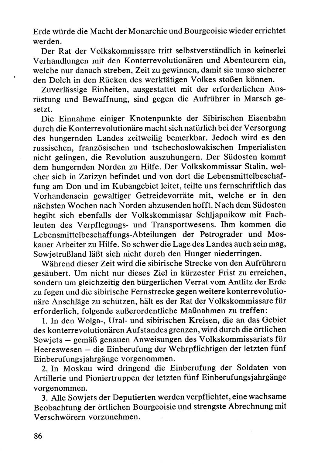 Lenin und die Gesamtrussische Tscheka, Dokumentensammlung, Ministerium für Staatssicherheit (MfS) [Deutsche Demokratische Republik (DDR)], Juristische Hochschule (JHS) Potsdam 1977, Seite 86 (Tscheka Dok. MfS DDR 1977, S. 86)