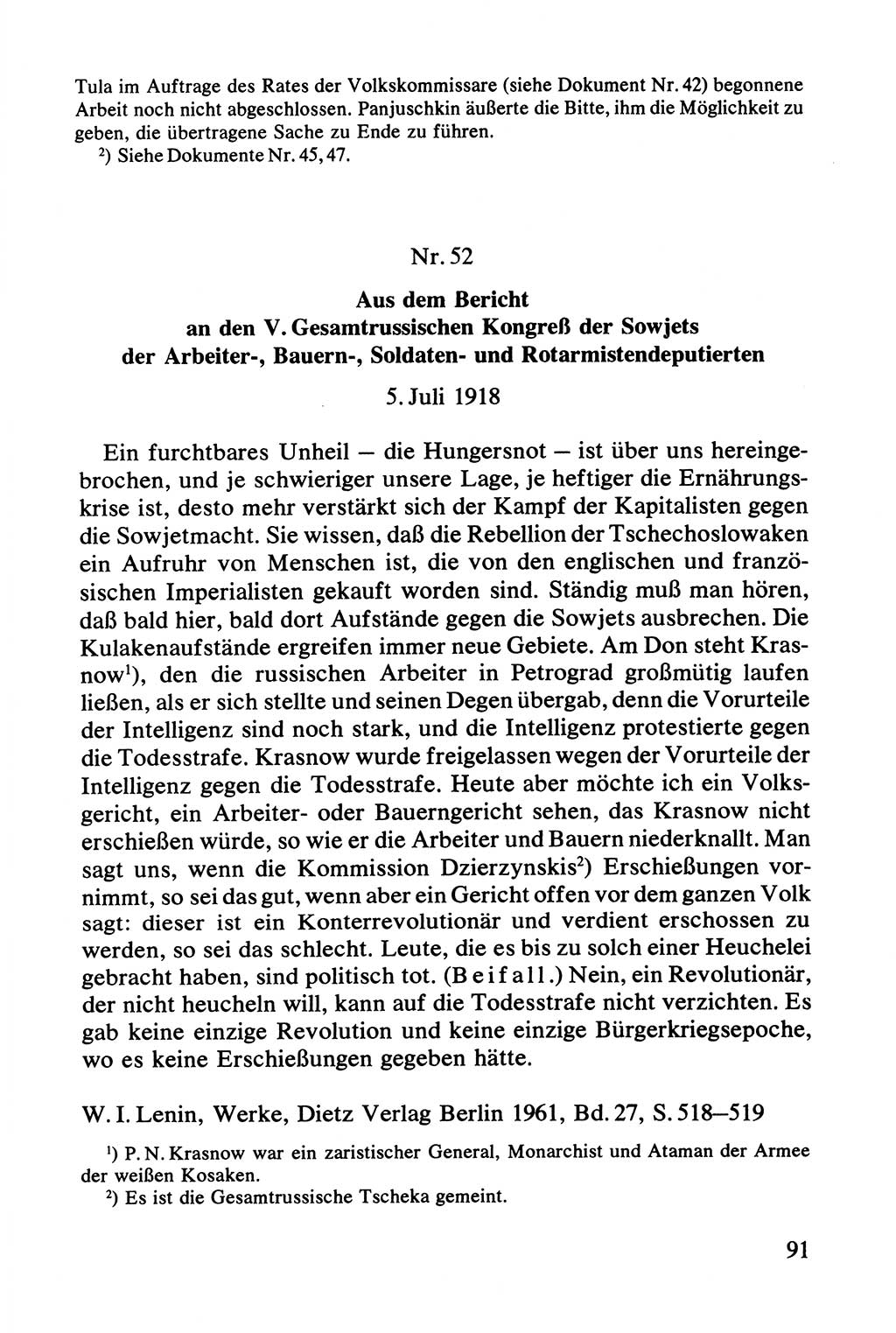 Lenin und die Gesamtrussische Tscheka, Dokumentensammlung, Ministerium für Staatssicherheit (MfS) [Deutsche Demokratische Republik (DDR)], Juristische Hochschule (JHS) Potsdam 1977, Seite 91 (Tscheka Dok. MfS DDR 1977, S. 91)