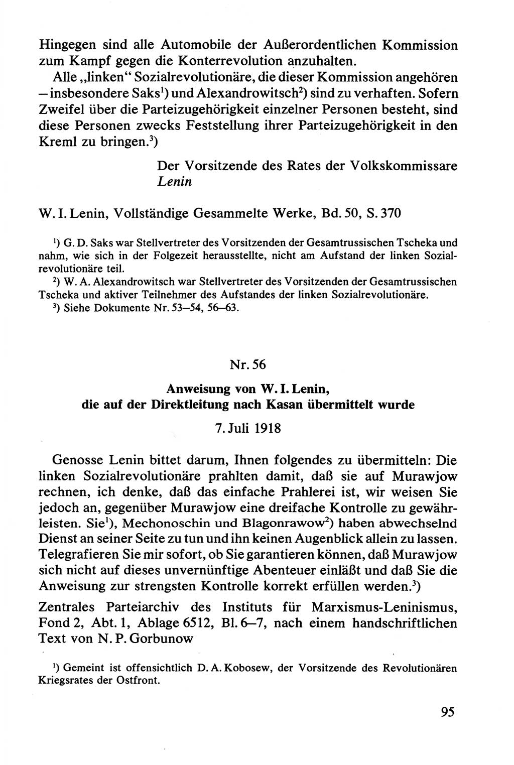 Lenin und die Gesamtrussische Tscheka, Dokumentensammlung, Ministerium für Staatssicherheit (MfS) [Deutsche Demokratische Republik (DDR)], Juristische Hochschule (JHS) Potsdam 1977, Seite 95 (Tscheka Dok. MfS DDR 1977, S. 95)