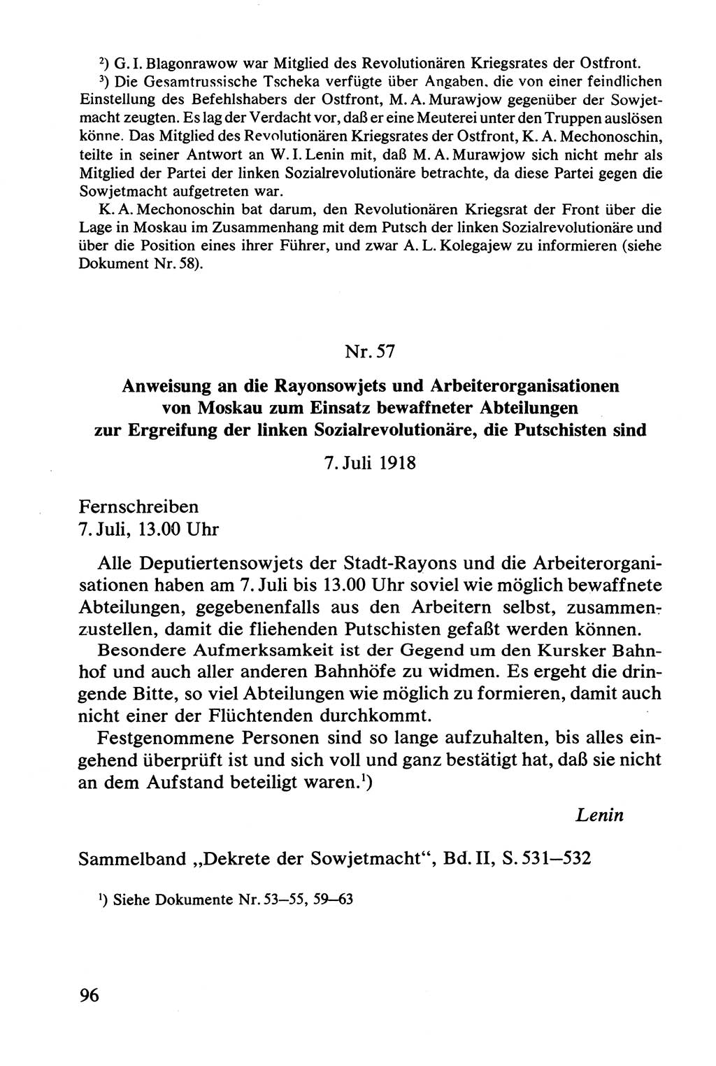 Lenin und die Gesamtrussische Tscheka, Dokumentensammlung, Ministerium für Staatssicherheit (MfS) [Deutsche Demokratische Republik (DDR)], Juristische Hochschule (JHS) Potsdam 1977, Seite 96 (Tscheka Dok. MfS DDR 1977, S. 96)