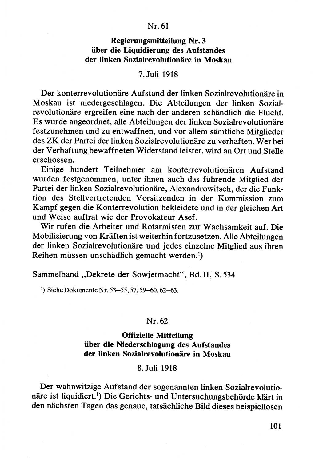 Lenin und die Gesamtrussische Tscheka, Dokumentensammlung, Ministerium für Staatssicherheit (MfS) [Deutsche Demokratische Republik (DDR)], Juristische Hochschule (JHS) Potsdam 1977, Seite 101 (Tscheka Dok. MfS DDR 1977, S. 101)