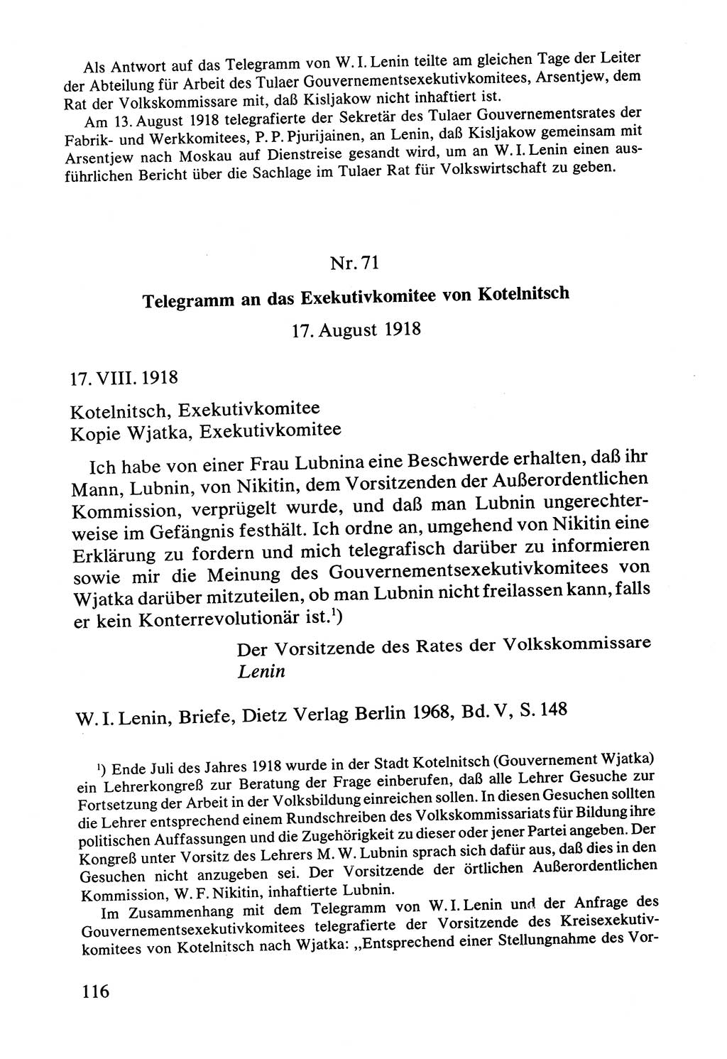 Lenin und die Gesamtrussische Tscheka, Dokumentensammlung, Ministerium für Staatssicherheit (MfS) [Deutsche Demokratische Republik (DDR)], Juristische Hochschule (JHS) Potsdam 1977, Seite 116 (Tscheka Dok. MfS DDR 1977, S. 116)