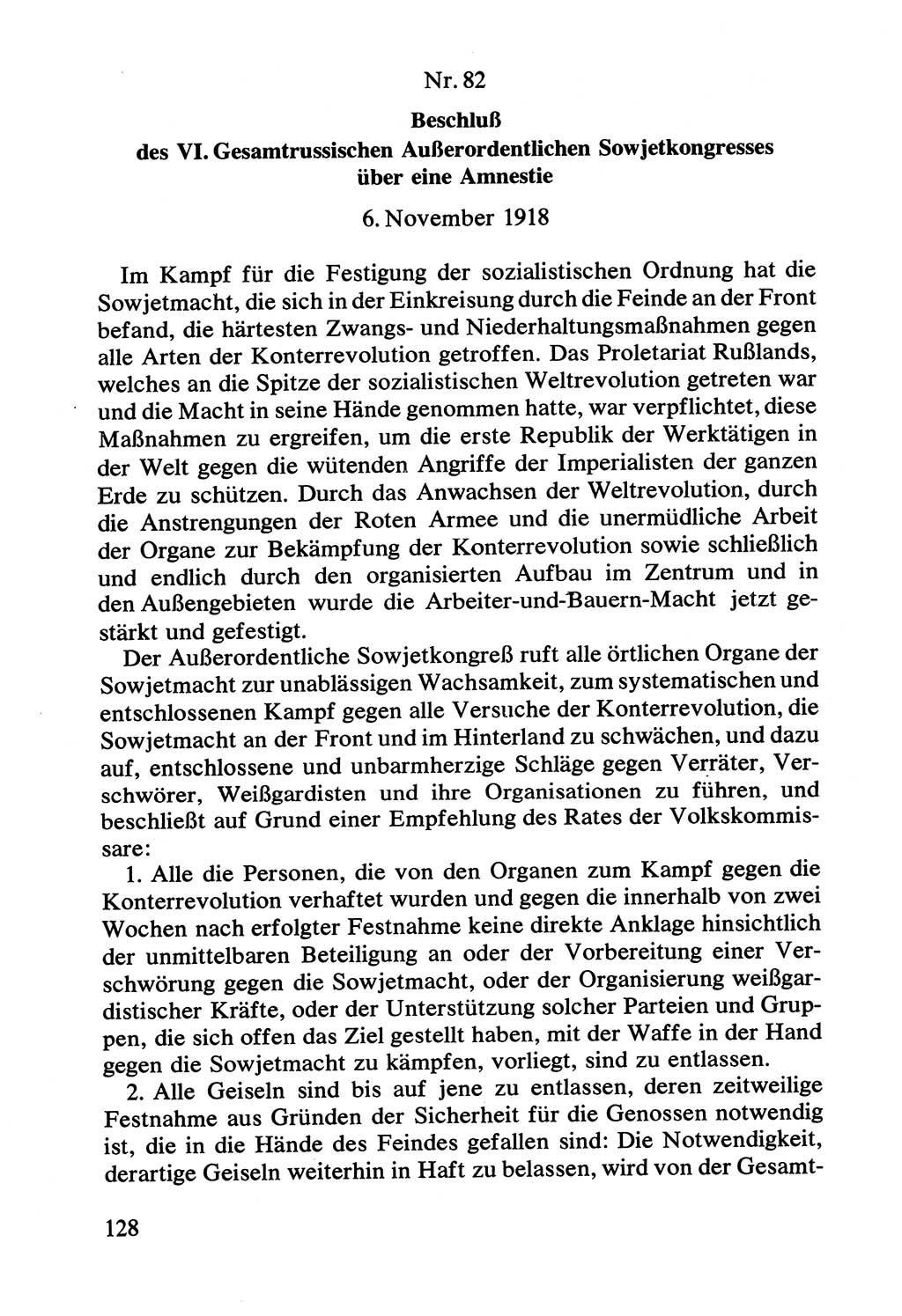 Lenin und die Gesamtrussische Tscheka, Dokumentensammlung, Ministerium für Staatssicherheit (MfS) [Deutsche Demokratische Republik (DDR)], Juristische Hochschule (JHS) Potsdam 1977, Seite 128 (Tscheka Dok. MfS DDR 1977, S. 128)