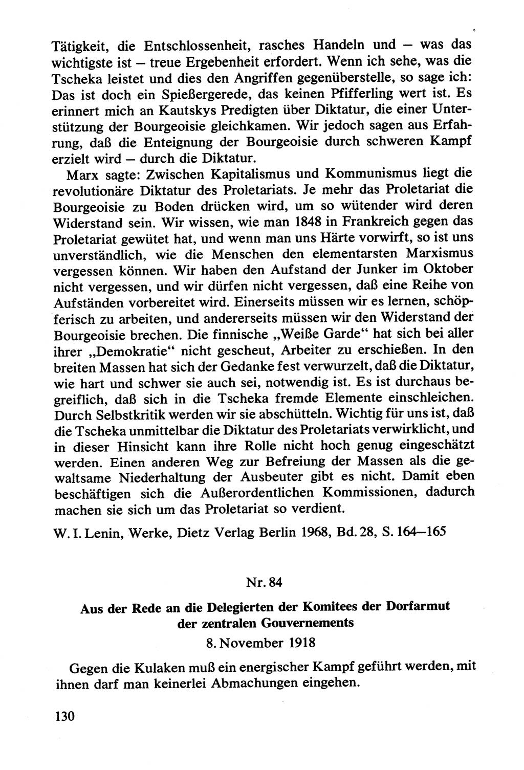 Lenin und die Gesamtrussische Tscheka, Dokumentensammlung, Ministerium für Staatssicherheit (MfS) [Deutsche Demokratische Republik (DDR)], Juristische Hochschule (JHS) Potsdam 1977, Seite 130 (Tscheka Dok. MfS DDR 1977, S. 130)