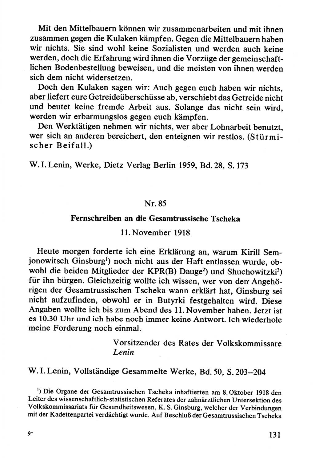 Lenin und die Gesamtrussische Tscheka, Dokumentensammlung, Ministerium für Staatssicherheit (MfS) [Deutsche Demokratische Republik (DDR)], Juristische Hochschule (JHS) Potsdam 1977, Seite 131 (Tscheka Dok. MfS DDR 1977, S. 131)