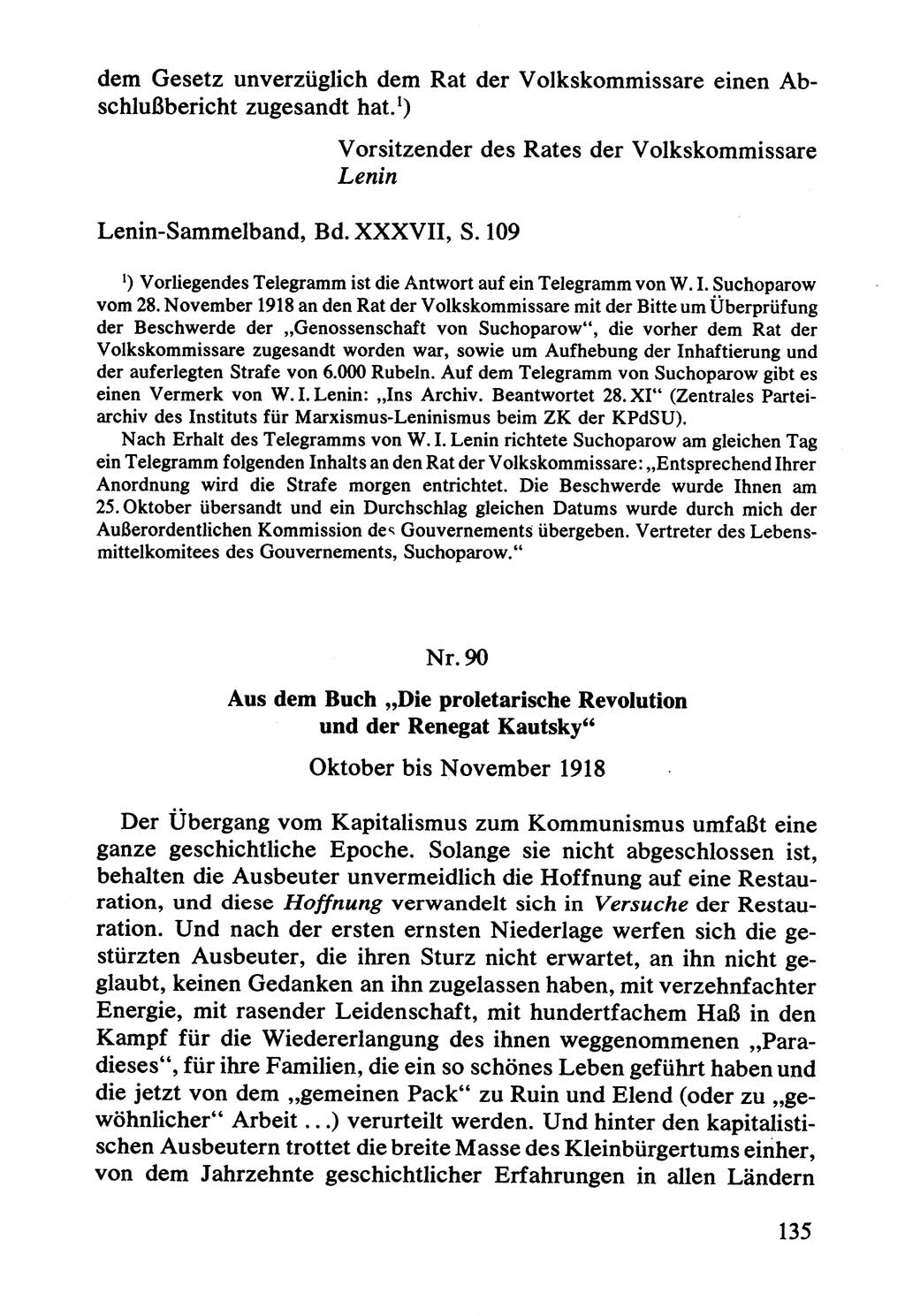 Lenin und die Gesamtrussische Tscheka, Dokumentensammlung, Ministerium für Staatssicherheit (MfS) [Deutsche Demokratische Republik (DDR)], Juristische Hochschule (JHS) Potsdam 1977, Seite 135 (Tscheka Dok. MfS DDR 1977, S. 135)