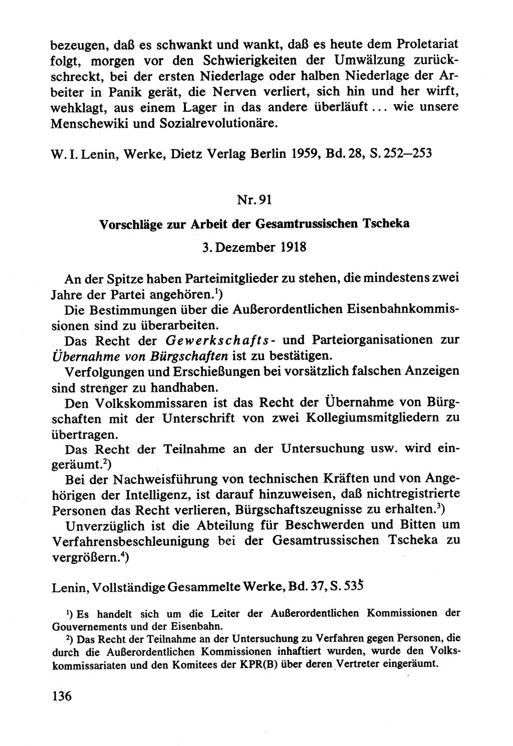 Lenin und die Gesamtrussische Tscheka, Dokumentensammlung, Ministerium für Staatssicherheit (MfS) [Deutsche Demokratische Republik (DDR)], Juristische Hochschule (JHS) Potsdam 1977, Seite 136 (Tscheka Dok. MfS DDR 1977, S. 136)