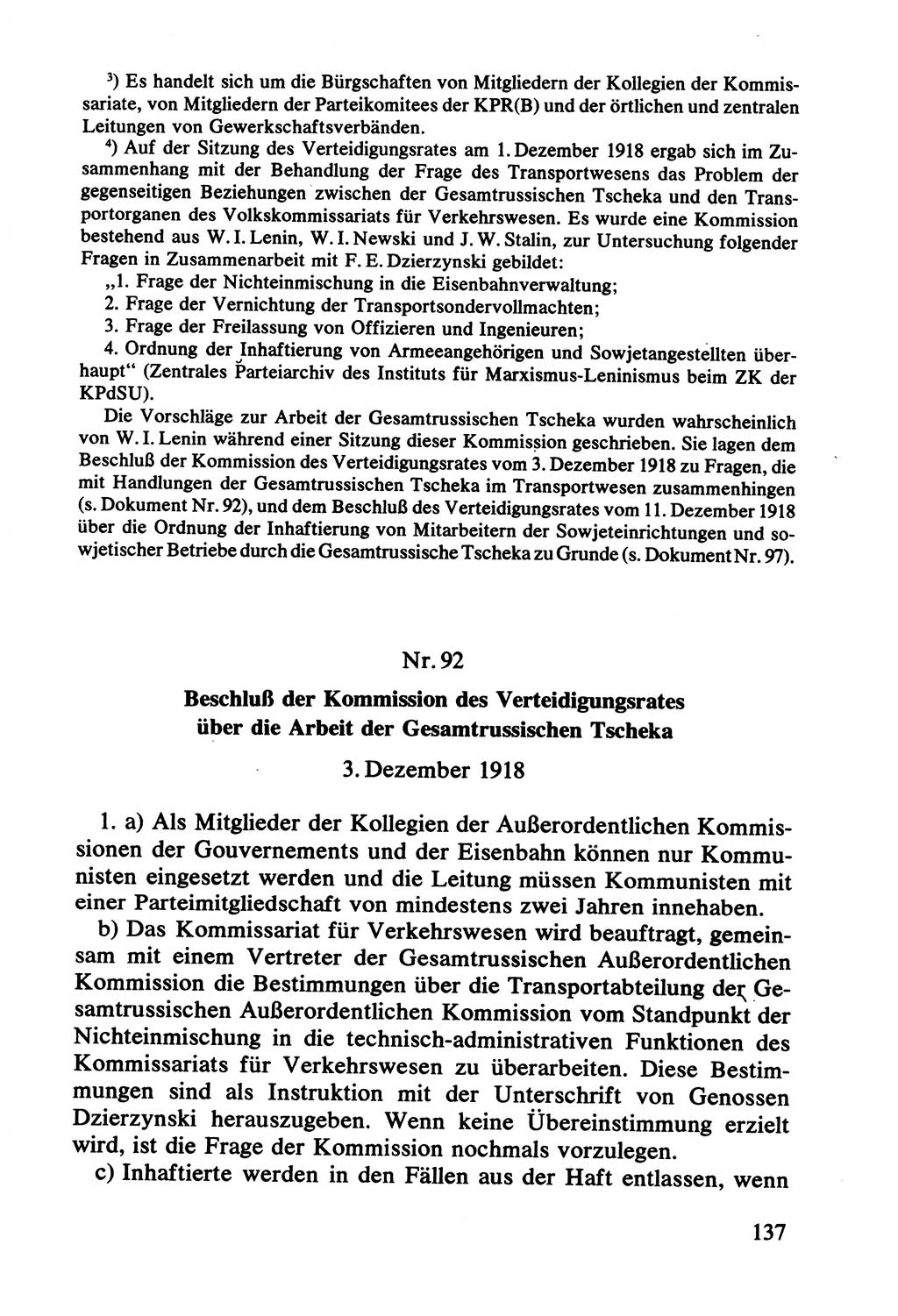 Lenin und die Gesamtrussische Tscheka, Dokumentensammlung, Ministerium für Staatssicherheit (MfS) [Deutsche Demokratische Republik (DDR)], Juristische Hochschule (JHS) Potsdam 1977, Seite 137 (Tscheka Dok. MfS DDR 1977, S. 137)