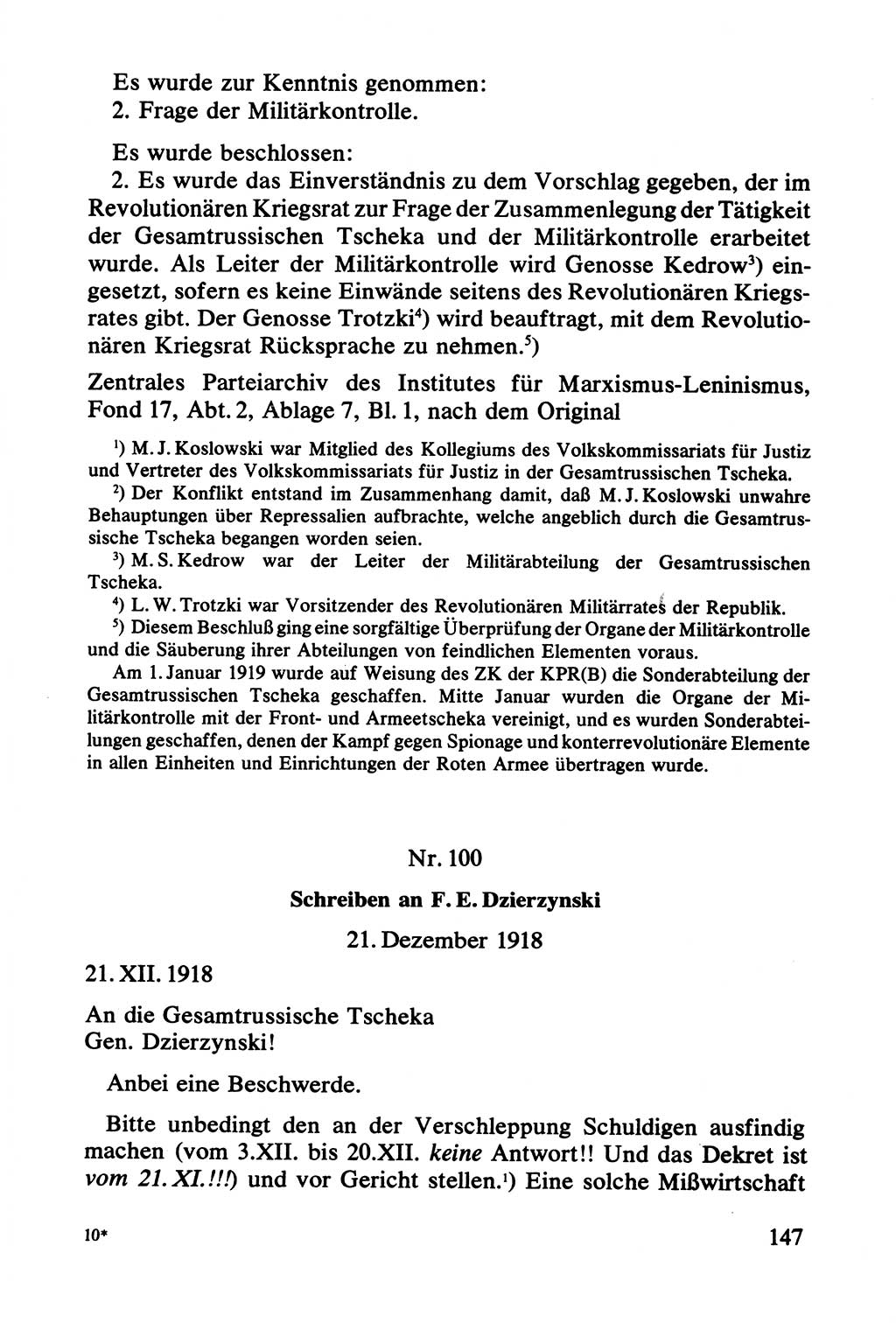 Lenin und die Gesamtrussische Tscheka, Dokumentensammlung, Ministerium für Staatssicherheit (MfS) [Deutsche Demokratische Republik (DDR)], Juristische Hochschule (JHS) Potsdam 1977, Seite 147 (Tscheka Dok. MfS DDR 1977, S. 147)