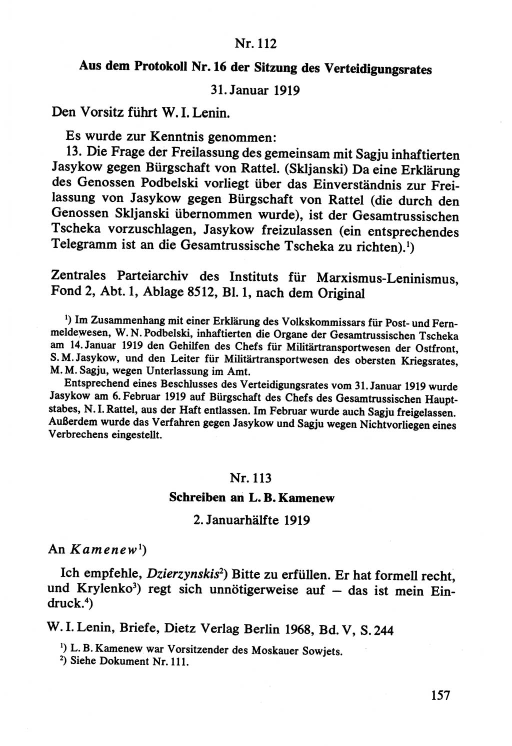 Lenin und die Gesamtrussische Tscheka, Dokumentensammlung, Ministerium für Staatssicherheit (MfS) [Deutsche Demokratische Republik (DDR)], Juristische Hochschule (JHS) Potsdam 1977, Seite 157 (Tscheka Dok. MfS DDR 1977, S. 157)