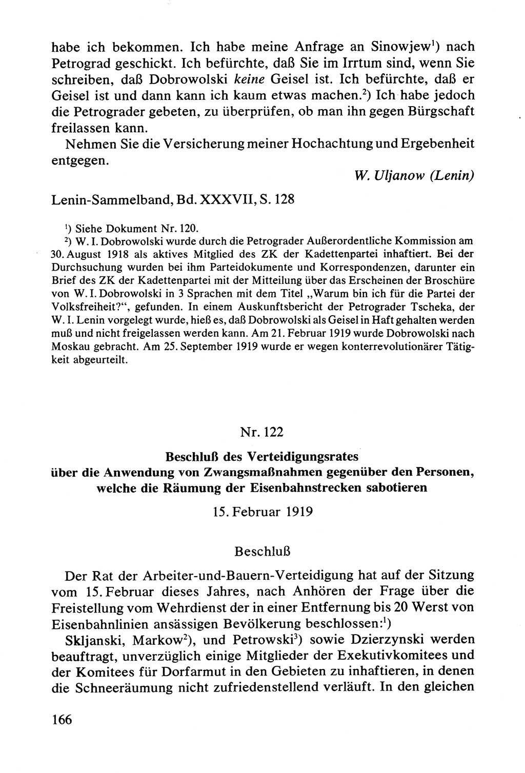 Lenin und die Gesamtrussische Tscheka, Dokumentensammlung, Ministerium für Staatssicherheit (MfS) [Deutsche Demokratische Republik (DDR)], Juristische Hochschule (JHS) Potsdam 1977, Seite 166 (Tscheka Dok. MfS DDR 1977, S. 166)