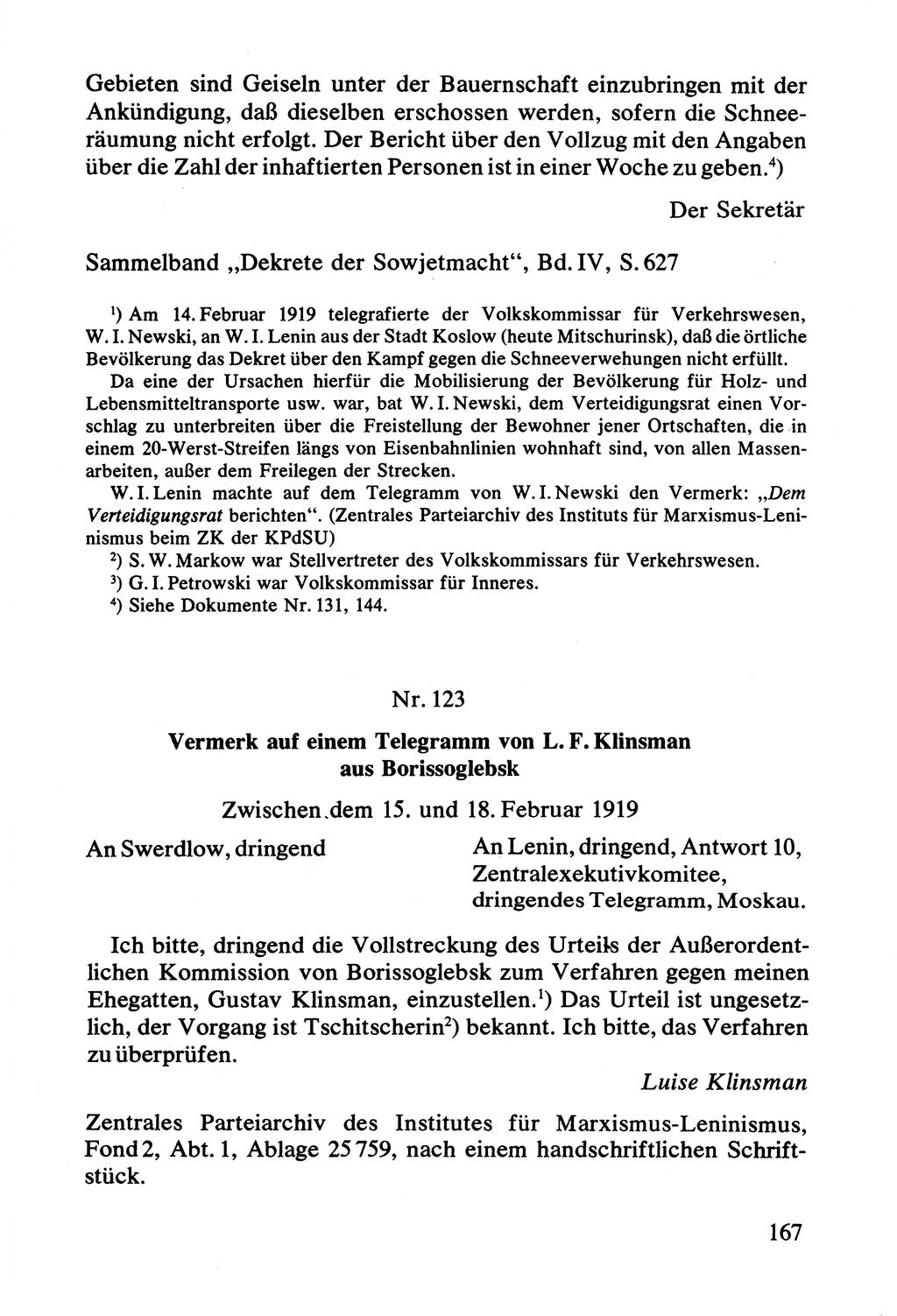 Lenin und die Gesamtrussische Tscheka, Dokumentensammlung, Ministerium für Staatssicherheit (MfS) [Deutsche Demokratische Republik (DDR)], Juristische Hochschule (JHS) Potsdam 1977, Seite 167 (Tscheka Dok. MfS DDR 1977, S. 167)