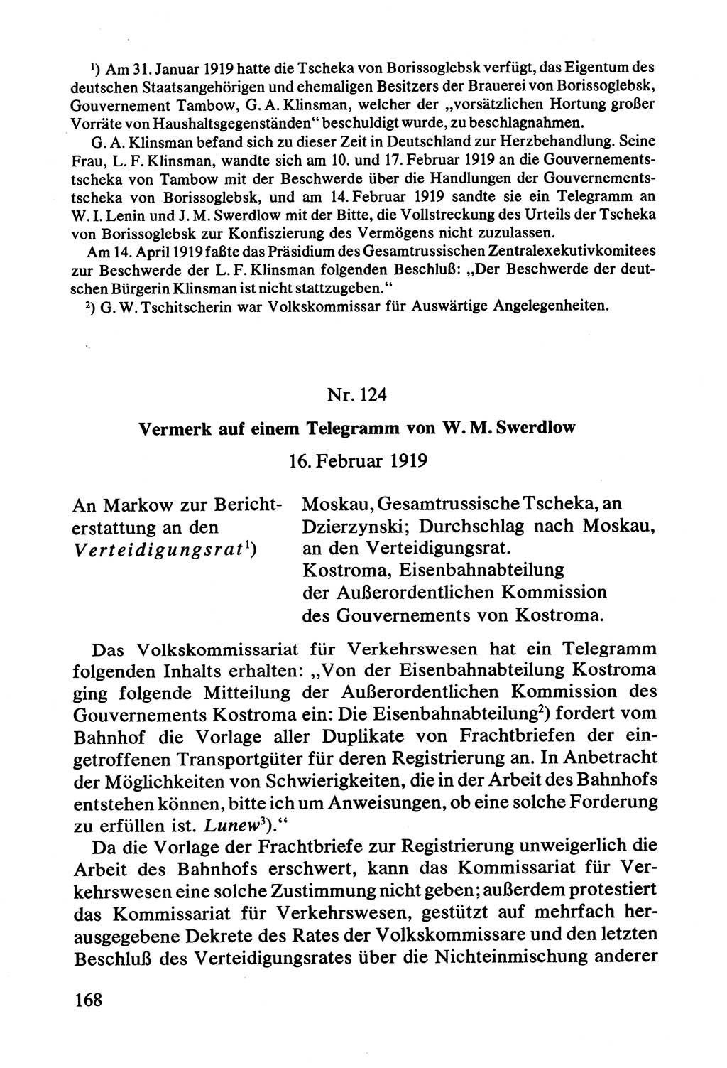 Lenin und die Gesamtrussische Tscheka, Dokumentensammlung, Ministerium für Staatssicherheit (MfS) [Deutsche Demokratische Republik (DDR)], Juristische Hochschule (JHS) Potsdam 1977, Seite 168 (Tscheka Dok. MfS DDR 1977, S. 168)