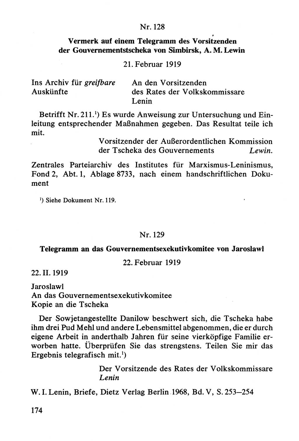 Lenin und die Gesamtrussische Tscheka, Dokumentensammlung, Ministerium für Staatssicherheit (MfS) [Deutsche Demokratische Republik (DDR)], Juristische Hochschule (JHS) Potsdam 1977, Seite 174 (Tscheka Dok. MfS DDR 1977, S. 174)