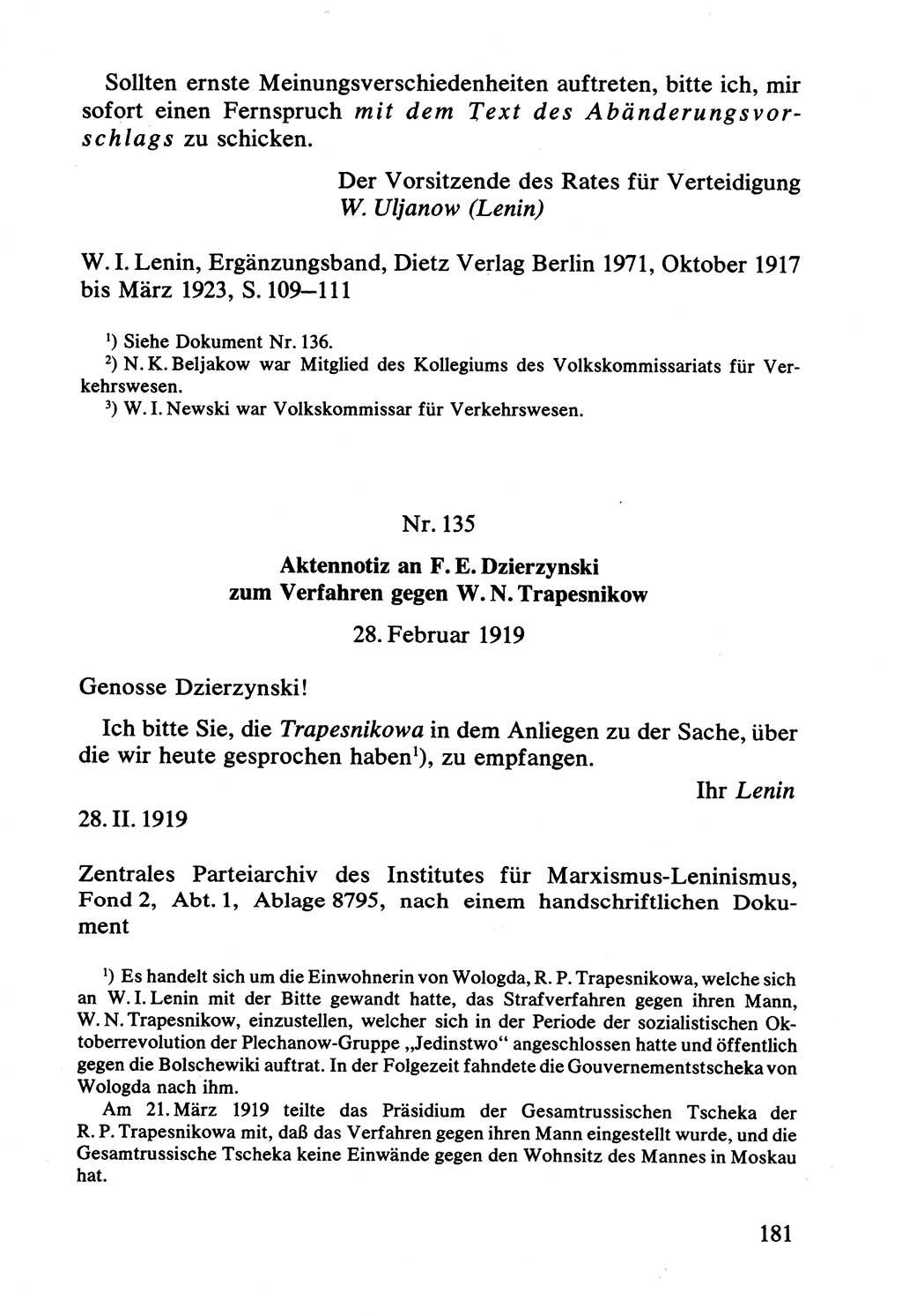 Lenin und die Gesamtrussische Tscheka, Dokumentensammlung, Ministerium für Staatssicherheit (MfS) [Deutsche Demokratische Republik (DDR)], Juristische Hochschule (JHS) Potsdam 1977, Seite 181 (Tscheka Dok. MfS DDR 1977, S. 181)