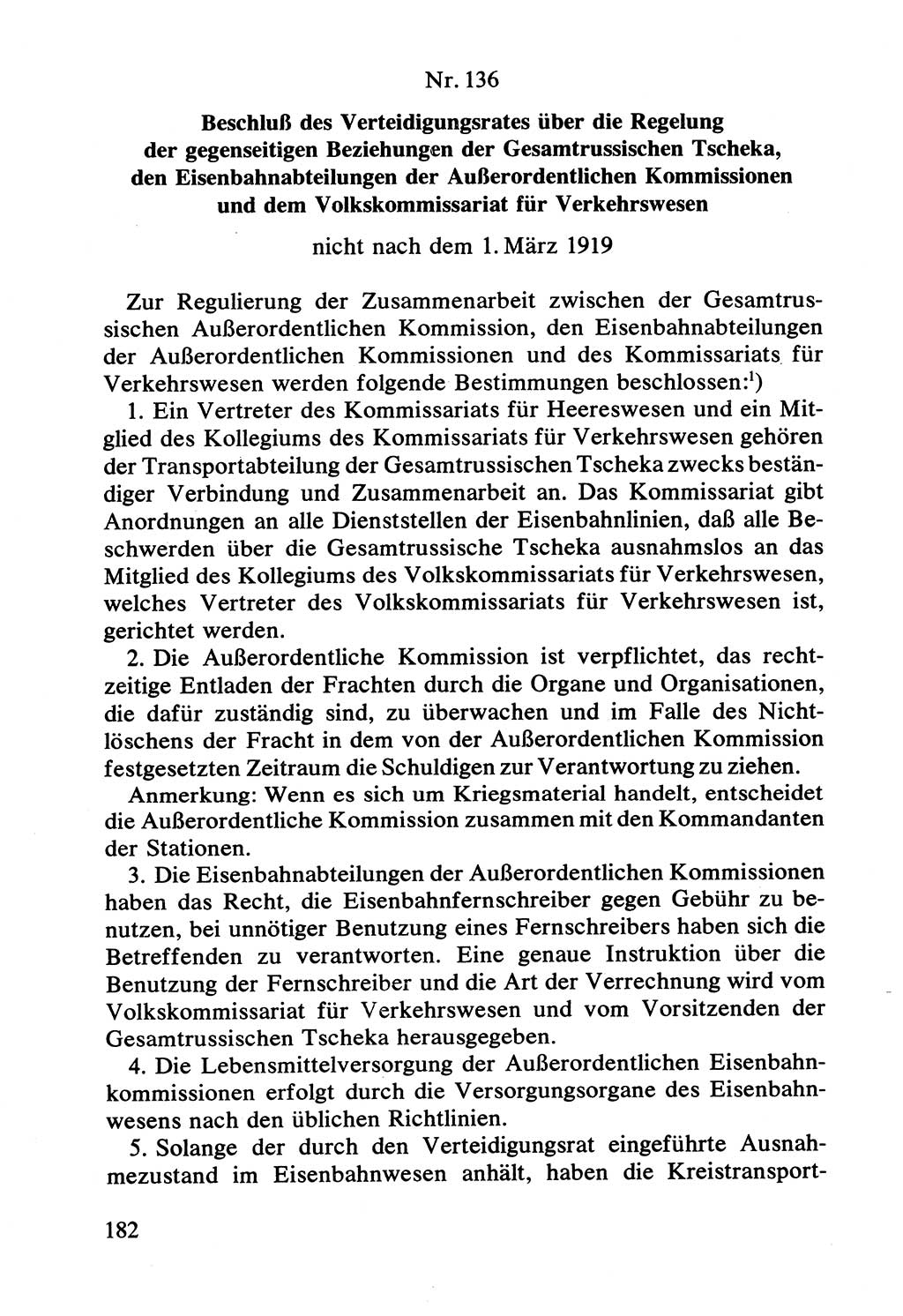 Lenin und die Gesamtrussische Tscheka, Dokumentensammlung, Ministerium für Staatssicherheit (MfS) [Deutsche Demokratische Republik (DDR)], Juristische Hochschule (JHS) Potsdam 1977, Seite 182 (Tscheka Dok. MfS DDR 1977, S. 182)