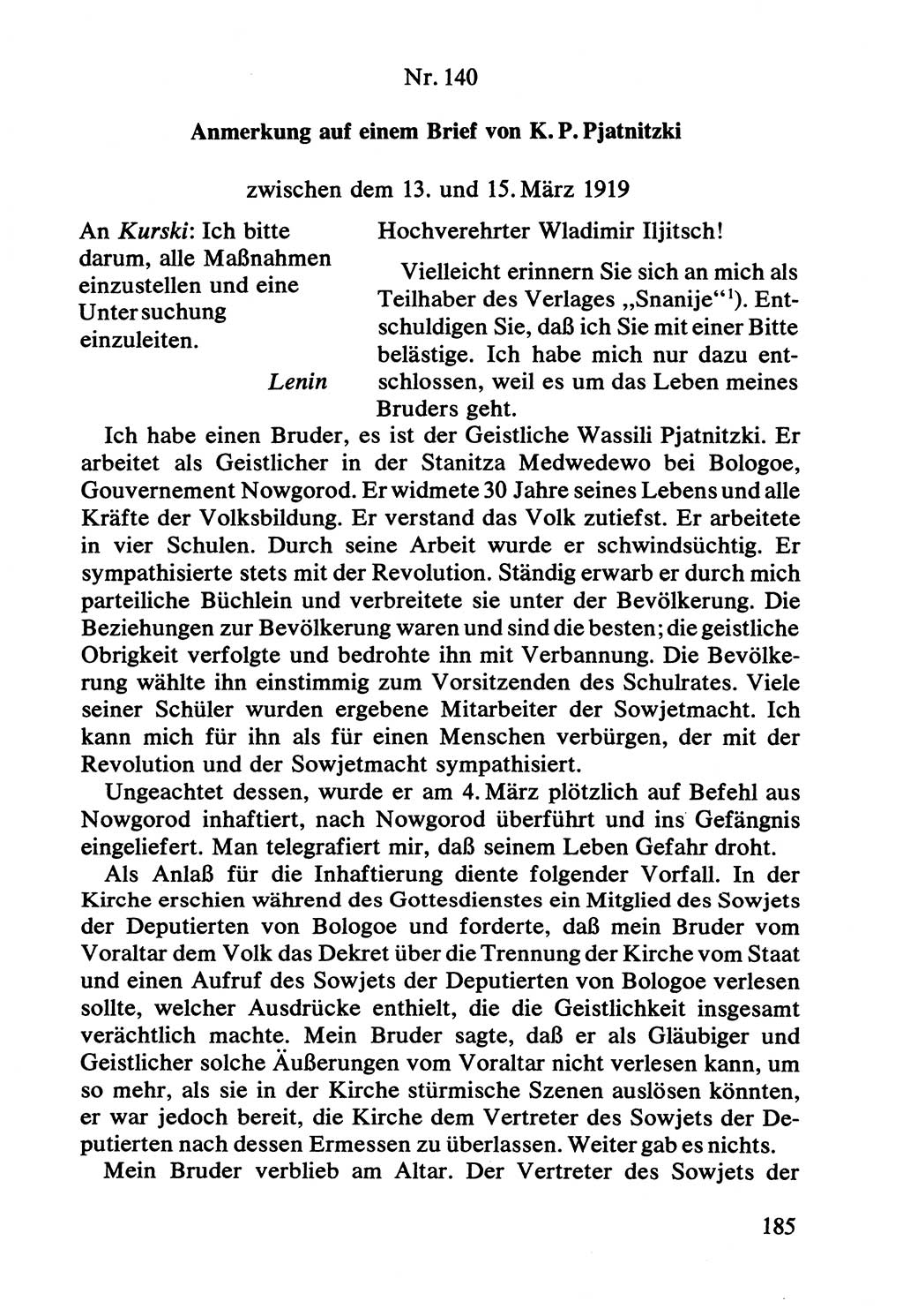 Lenin und die Gesamtrussische Tscheka, Dokumentensammlung, Ministerium für Staatssicherheit (MfS) [Deutsche Demokratische Republik (DDR)], Juristische Hochschule (JHS) Potsdam 1977, Seite 185 (Tscheka Dok. MfS DDR 1977, S. 185)