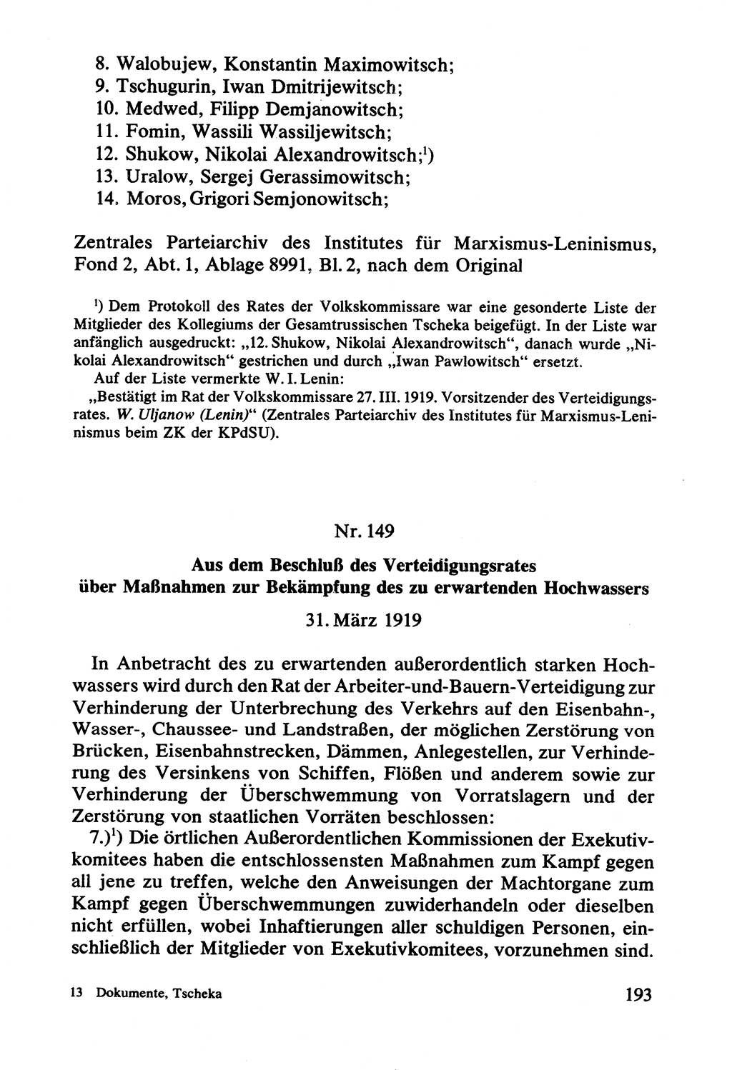 Lenin und die Gesamtrussische Tscheka, Dokumentensammlung, Ministerium für Staatssicherheit (MfS) [Deutsche Demokratische Republik (DDR)], Juristische Hochschule (JHS) Potsdam 1977, Seite 193 (Tscheka Dok. MfS DDR 1977, S. 193)