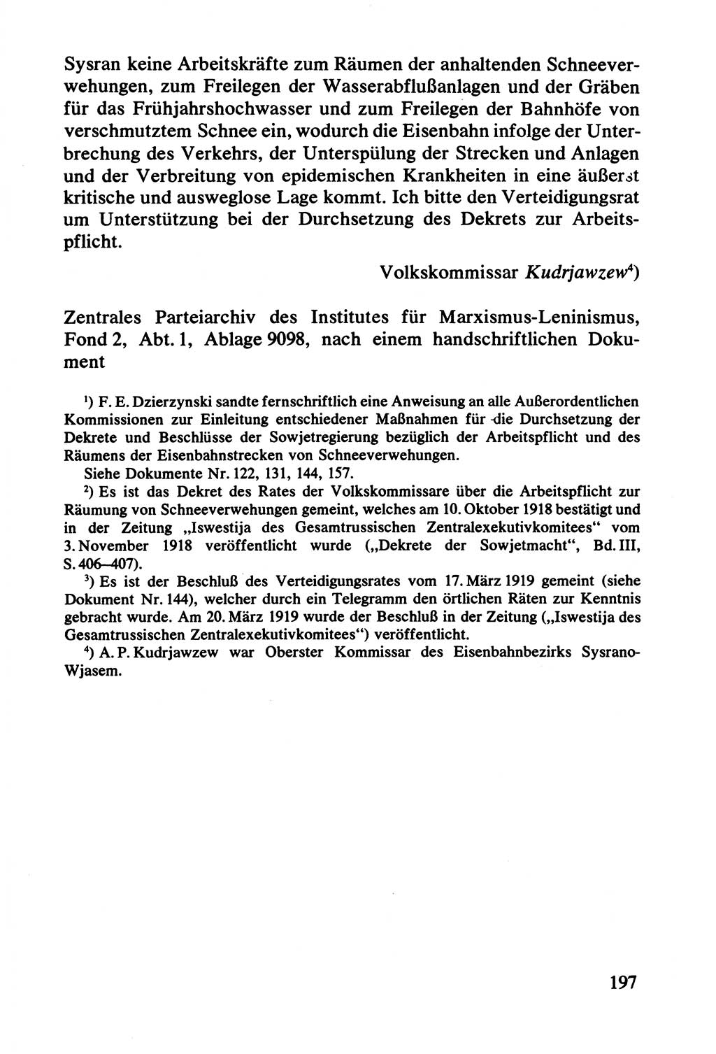 Lenin und die Gesamtrussische Tscheka, Dokumentensammlung, Ministerium für Staatssicherheit (MfS) [Deutsche Demokratische Republik (DDR)], Juristische Hochschule (JHS) Potsdam 1977, Seite 197 (Tscheka Dok. MfS DDR 1977, S. 197)