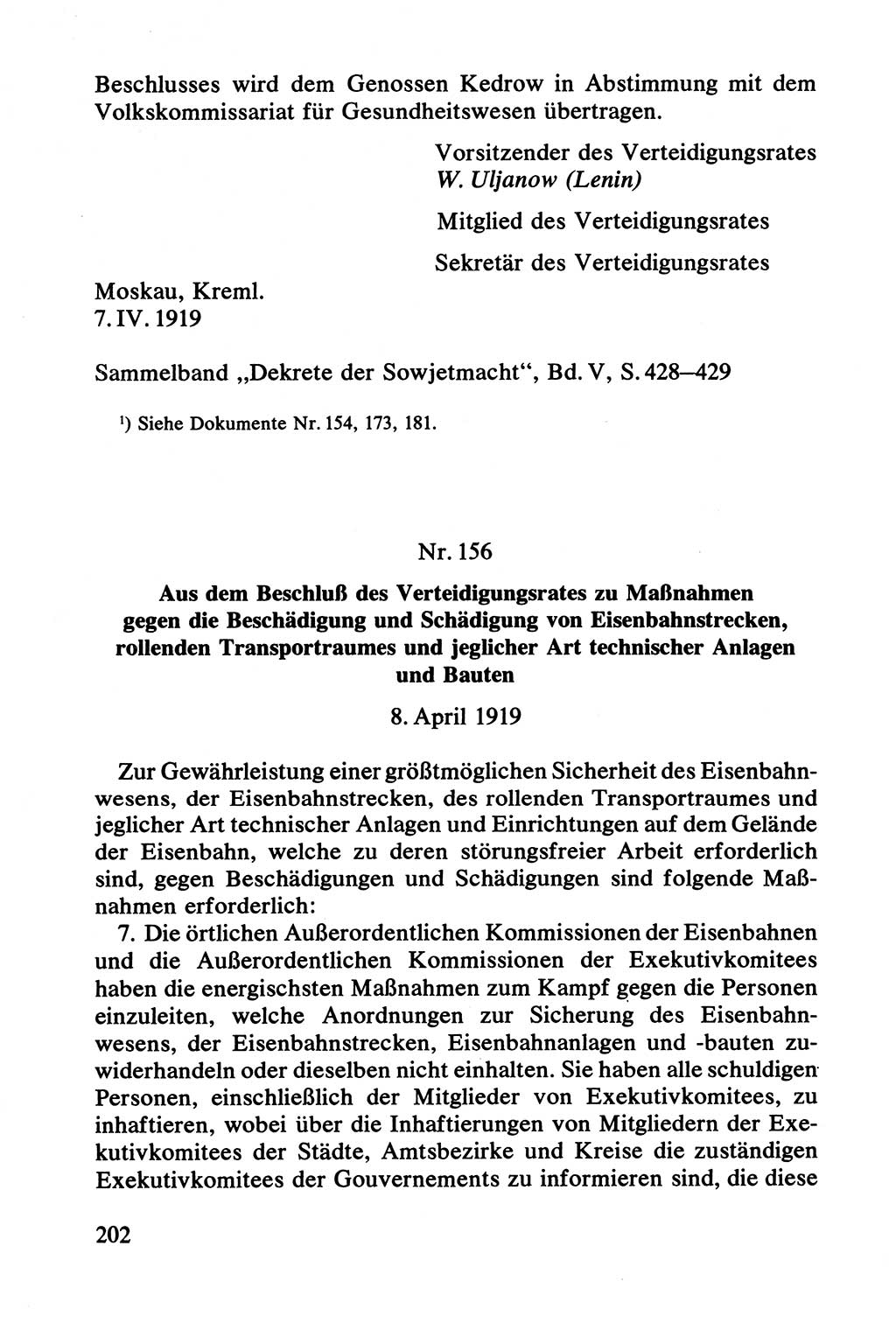 Lenin und die Gesamtrussische Tscheka, Dokumentensammlung, Ministerium für Staatssicherheit (MfS) [Deutsche Demokratische Republik (DDR)], Juristische Hochschule (JHS) Potsdam 1977, Seite 202 (Tscheka Dok. MfS DDR 1977, S. 202)