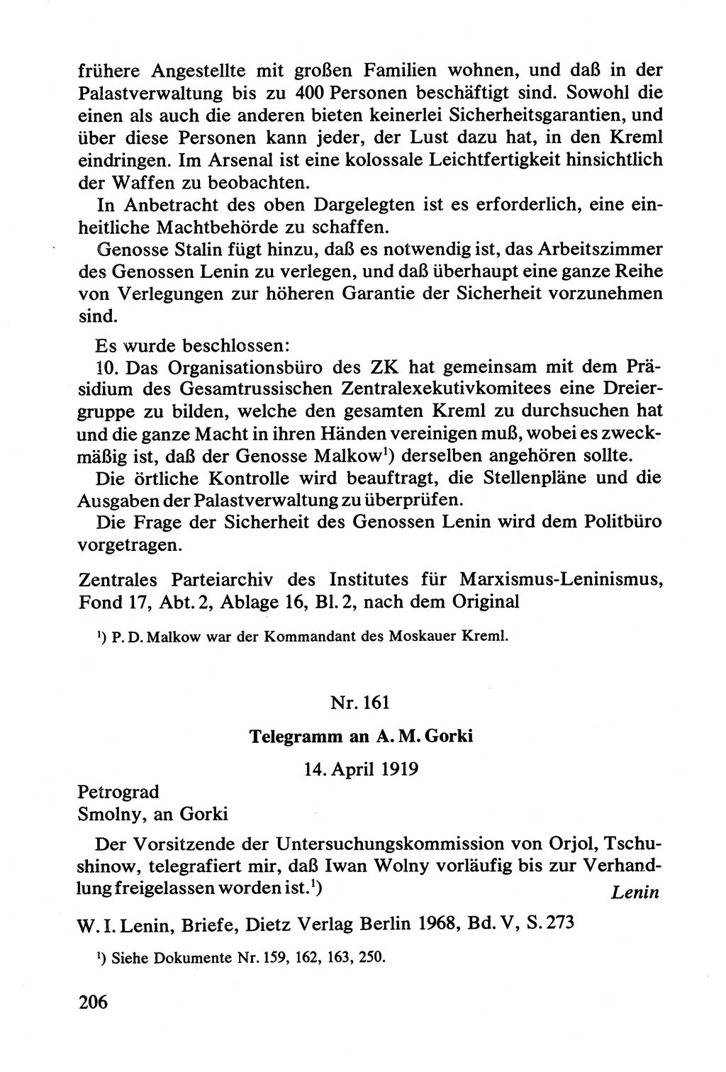 Lenin und die Gesamtrussische Tscheka, Dokumentensammlung, Ministerium für Staatssicherheit (MfS) [Deutsche Demokratische Republik (DDR)], Juristische Hochschule (JHS) Potsdam 1977, Seite 206 (Tscheka Dok. MfS DDR 1977, S. 206)