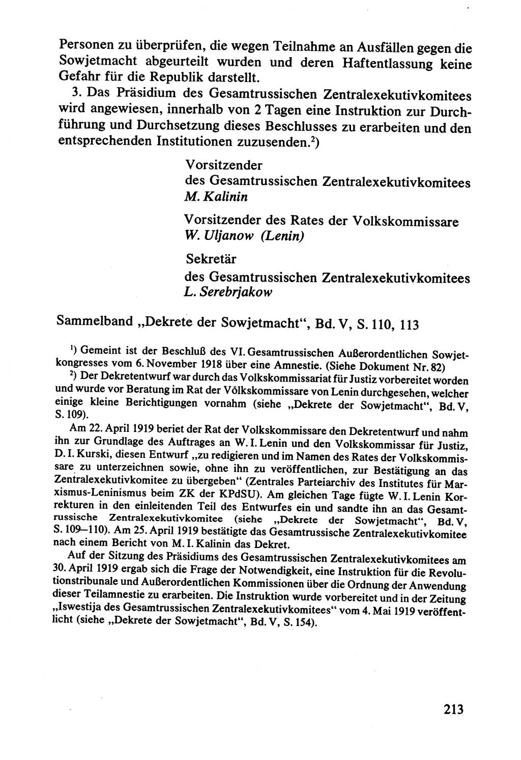 Lenin und die Gesamtrussische Tscheka, Dokumentensammlung, Ministerium für Staatssicherheit (MfS) [Deutsche Demokratische Republik (DDR)], Juristische Hochschule (JHS) Potsdam 1977, Seite 213 (Tscheka Dok. MfS DDR 1977, S. 213)