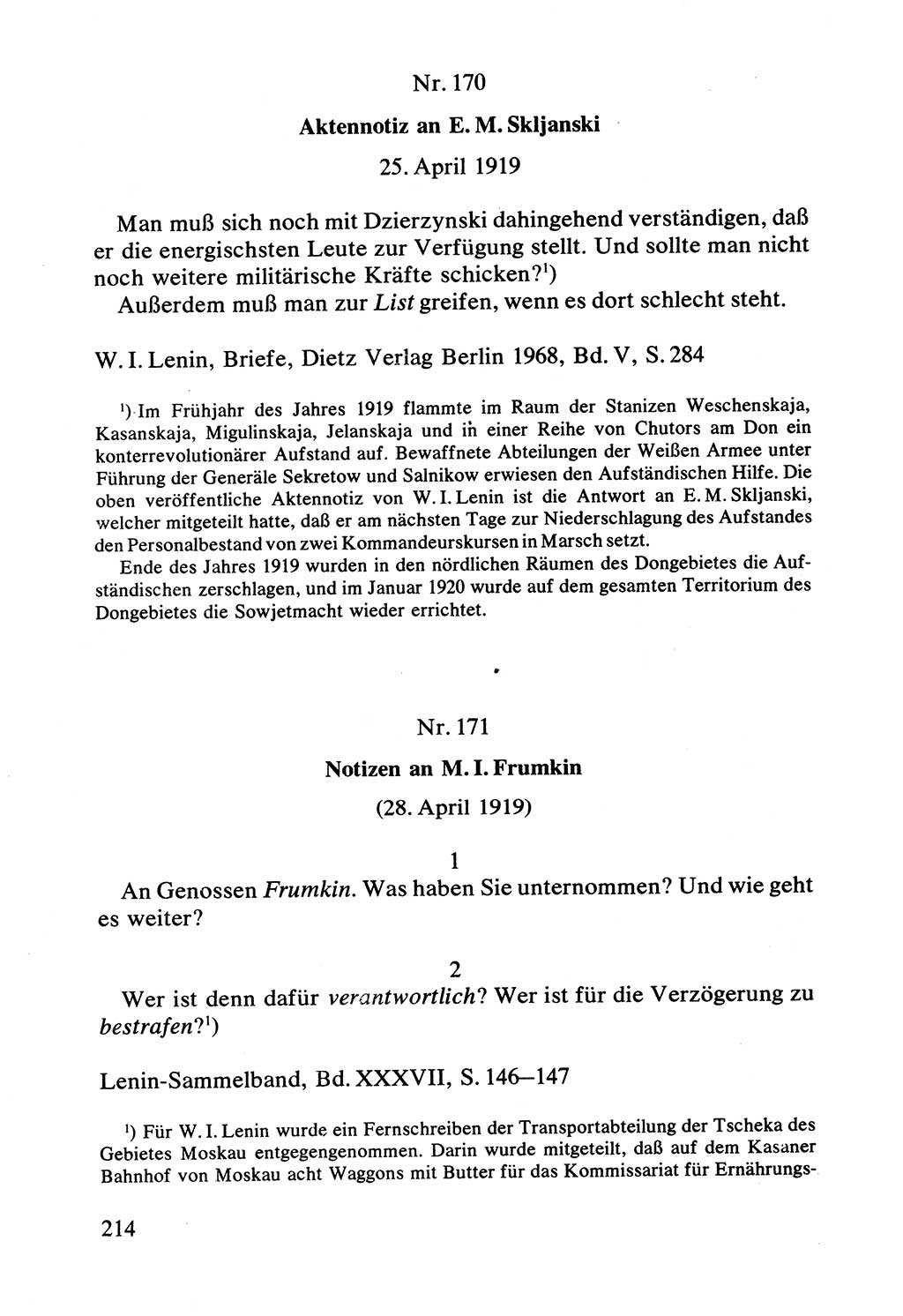 Lenin und die Gesamtrussische Tscheka, Dokumentensammlung, Ministerium für Staatssicherheit (MfS) [Deutsche Demokratische Republik (DDR)], Juristische Hochschule (JHS) Potsdam 1977, Seite 214 (Tscheka Dok. MfS DDR 1977, S. 214)