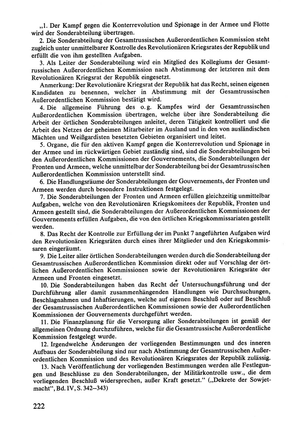 Lenin und die Gesamtrussische Tscheka, Dokumentensammlung, Ministerium für Staatssicherheit (MfS) [Deutsche Demokratische Republik (DDR)], Juristische Hochschule (JHS) Potsdam 1977, Seite 222 (Tscheka Dok. MfS DDR 1977, S. 222)