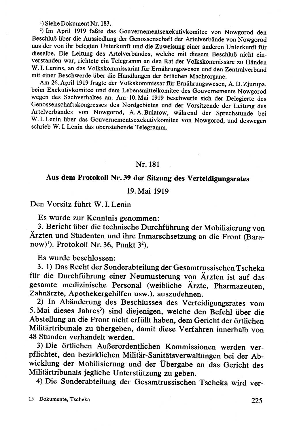 Lenin und die Gesamtrussische Tscheka, Dokumentensammlung, Ministerium für Staatssicherheit (MfS) [Deutsche Demokratische Republik (DDR)], Juristische Hochschule (JHS) Potsdam 1977, Seite 225 (Tscheka Dok. MfS DDR 1977, S. 225)