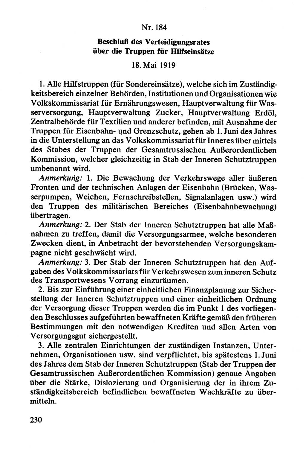 Lenin und die Gesamtrussische Tscheka, Dokumentensammlung, Ministerium für Staatssicherheit (MfS) [Deutsche Demokratische Republik (DDR)], Juristische Hochschule (JHS) Potsdam 1977, Seite 230 (Tscheka Dok. MfS DDR 1977, S. 230)