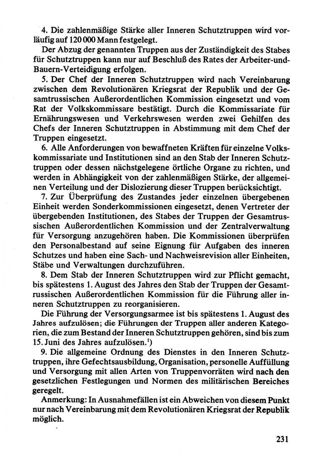 Lenin und die Gesamtrussische Tscheka, Dokumentensammlung, Ministerium für Staatssicherheit (MfS) [Deutsche Demokratische Republik (DDR)], Juristische Hochschule (JHS) Potsdam 1977, Seite 231 (Tscheka Dok. MfS DDR 1977, S. 231)