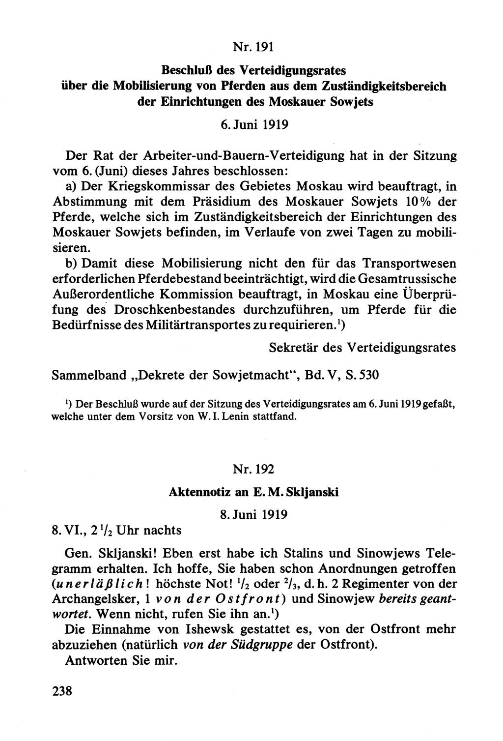 Lenin und die Gesamtrussische Tscheka, Dokumentensammlung, Ministerium für Staatssicherheit (MfS) [Deutsche Demokratische Republik (DDR)], Juristische Hochschule (JHS) Potsdam 1977, Seite 238 (Tscheka Dok. MfS DDR 1977, S. 238)